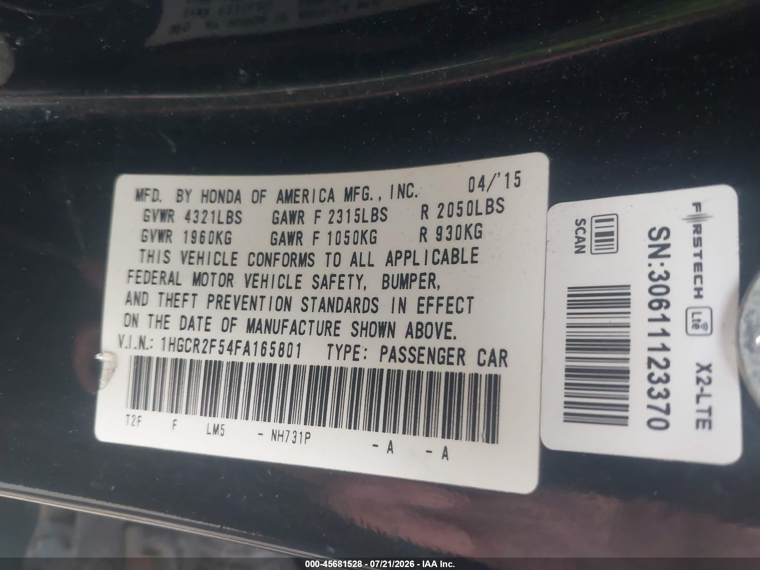 2015 Honda Accord Sport Black vin: 1HGCR2F54FA165801