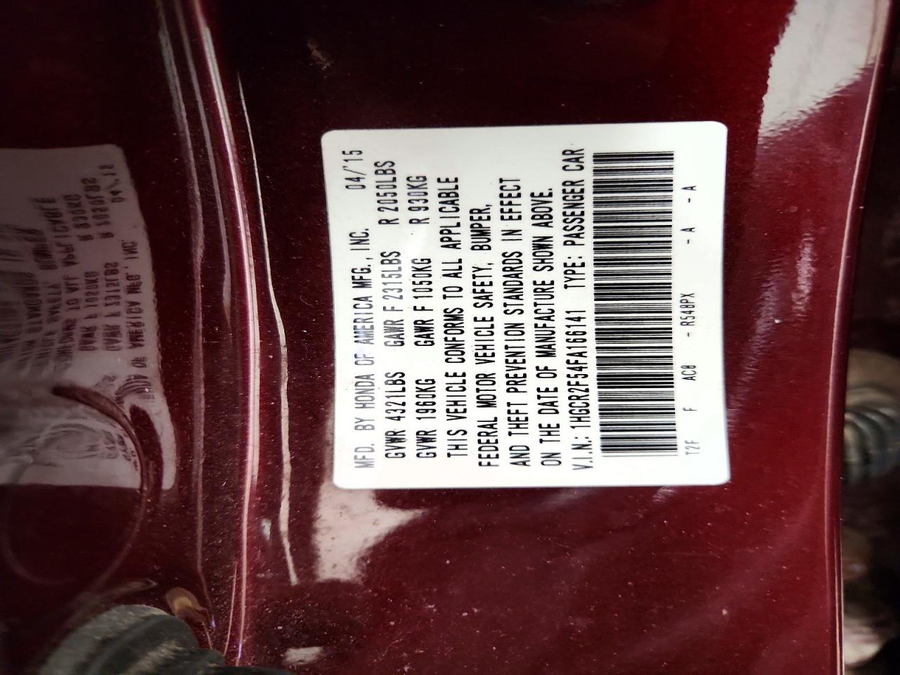 2015 Honda Accord Sport Burgundy vin: 1HGCR2F54FA166141