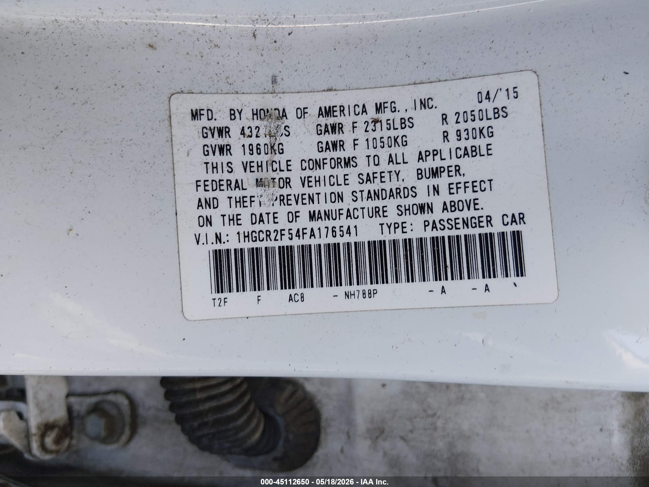 2015 Honda Accord Sport White vin: 1HGCR2F54FA176541