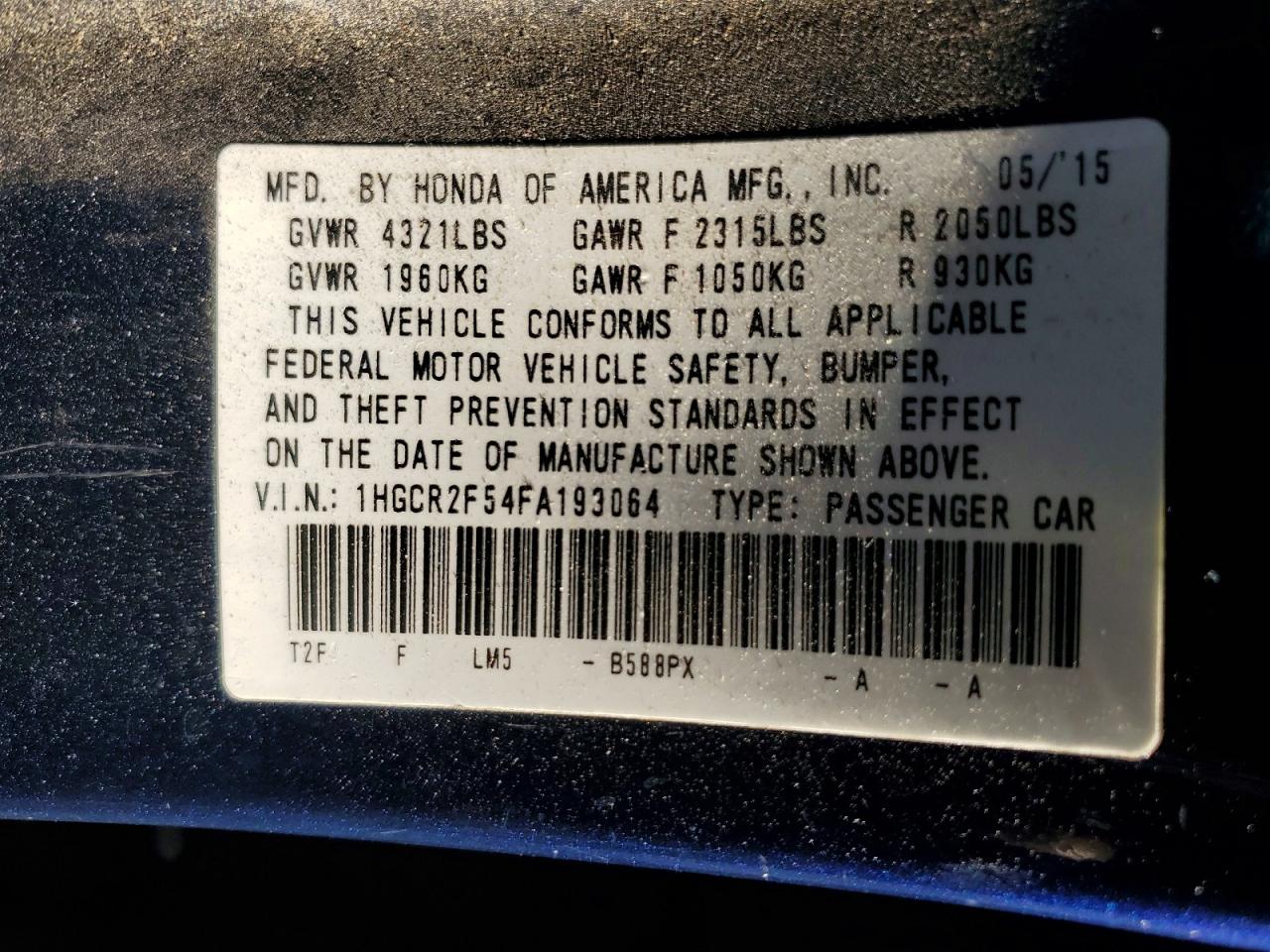 2015 Honda Accord Sport Blue vin: 1HGCR2F54FA193064