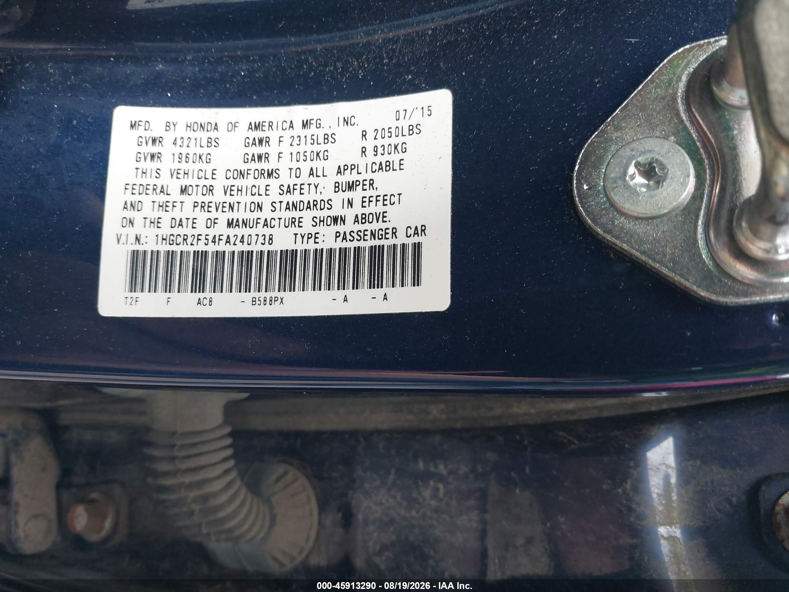 2015 Honda Accord Sport Blue vin: 1HGCR2F54FA240738