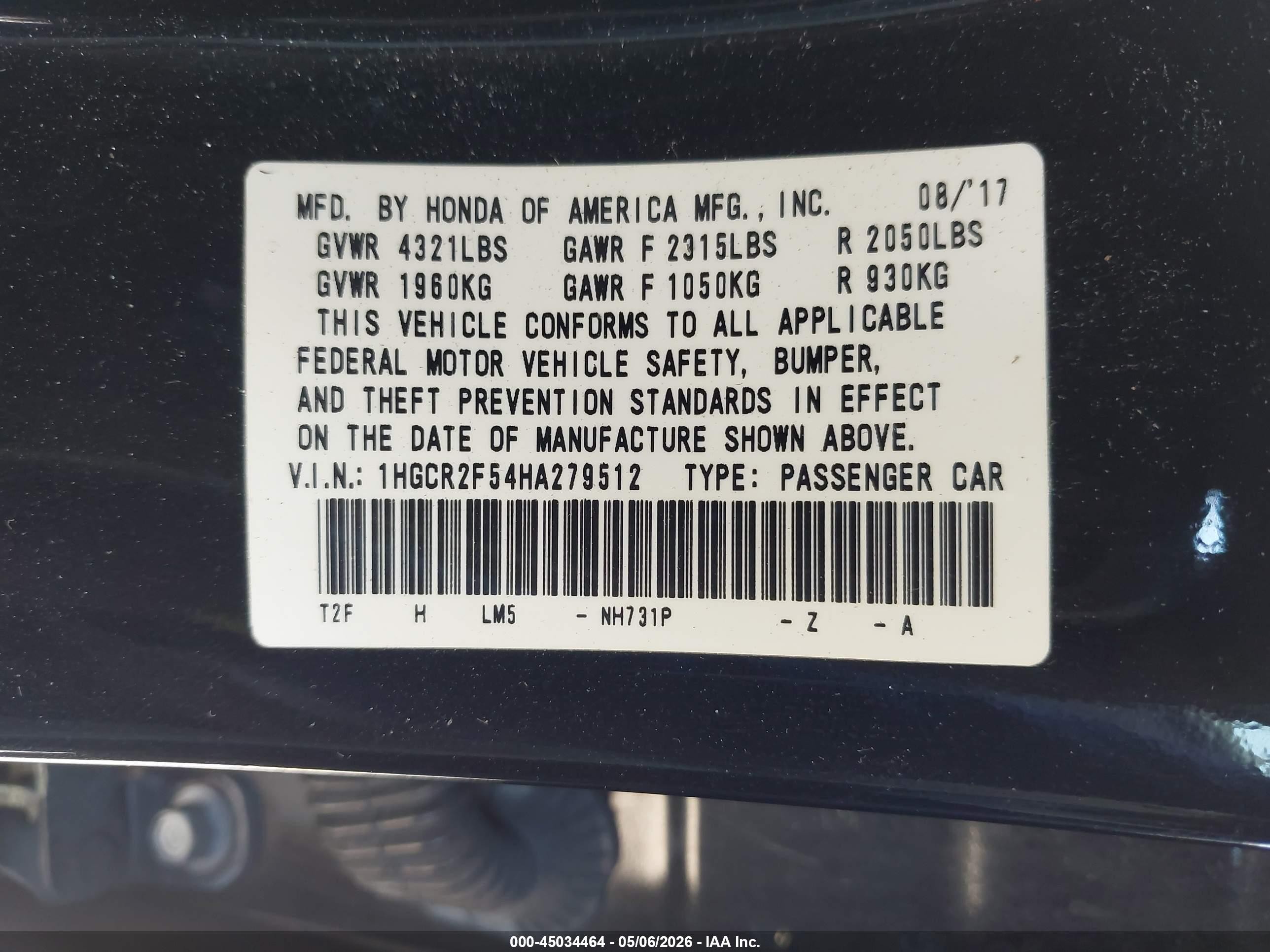 2017 Honda Accord Sport Черный vin: 1HGCR2F54HA279512