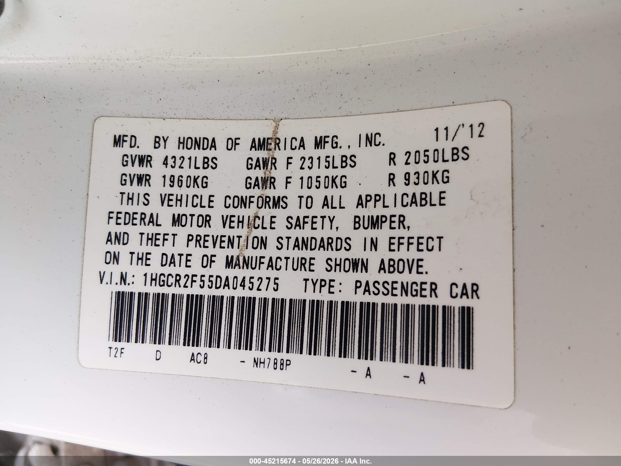 2013 Honda Accord Sport Белый vin: 1HGCR2F55DA045275