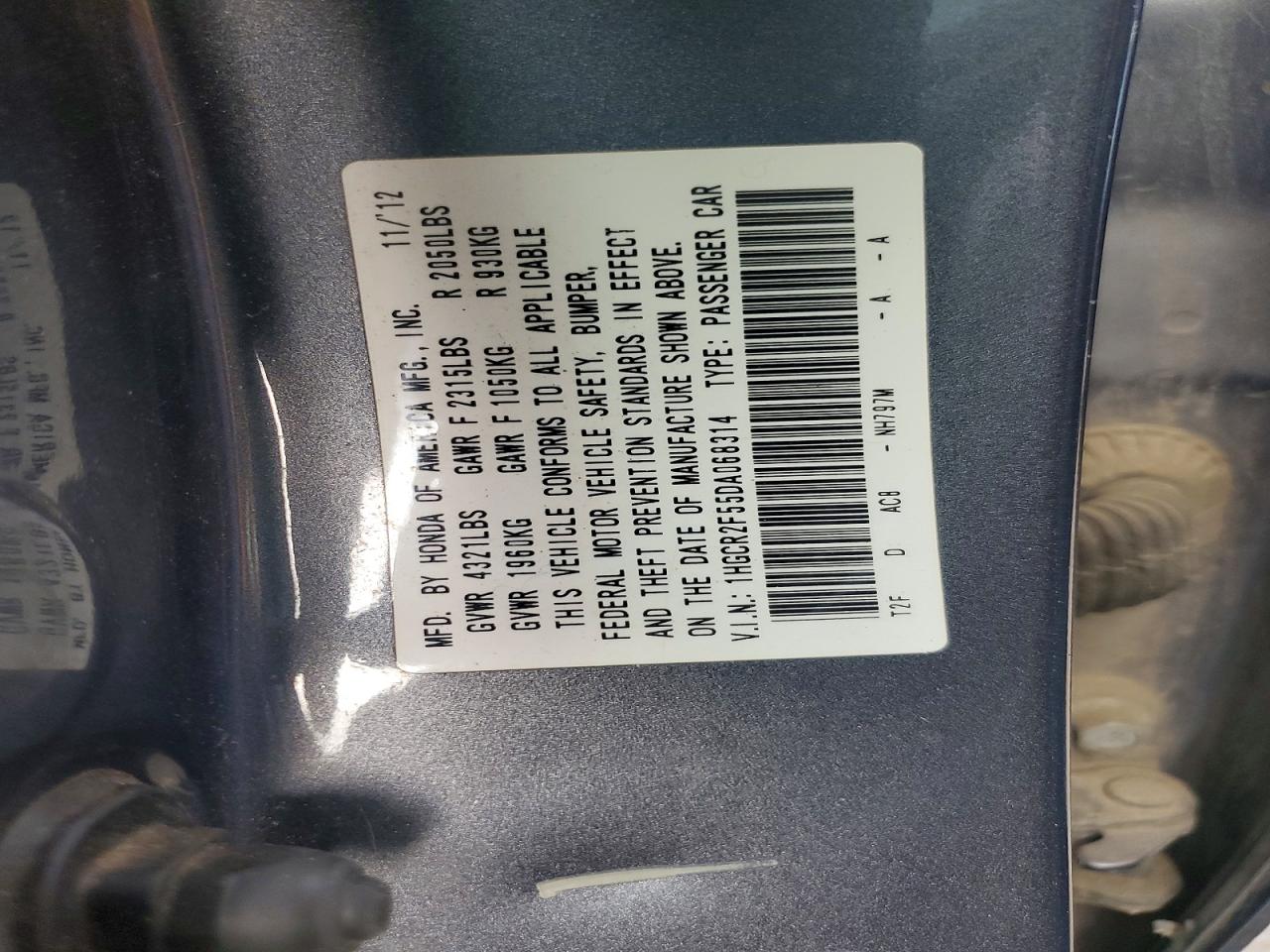 2013 Honda Accord Sport Серый vin: 1HGCR2F55DA068314