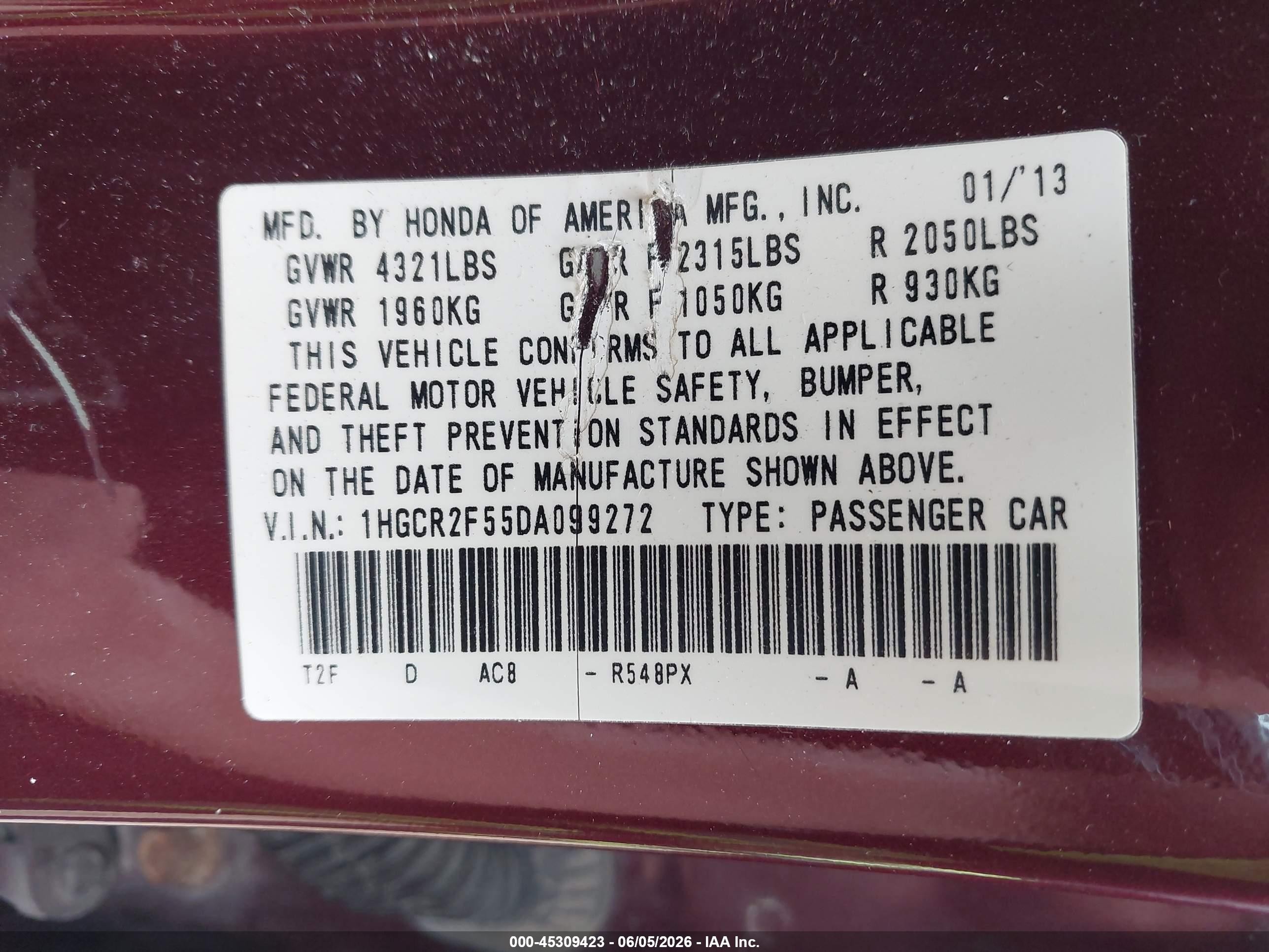 2013 Honda Accord Sport Red vin: 1HGCR2F55DA099272