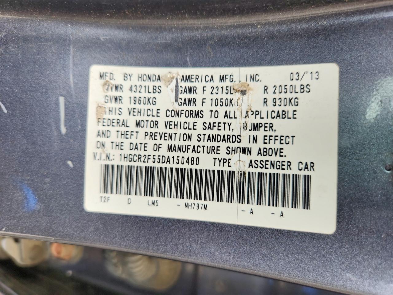 2013 Honda Accord Sport Gray vin: 1HGCR2F55DA150480