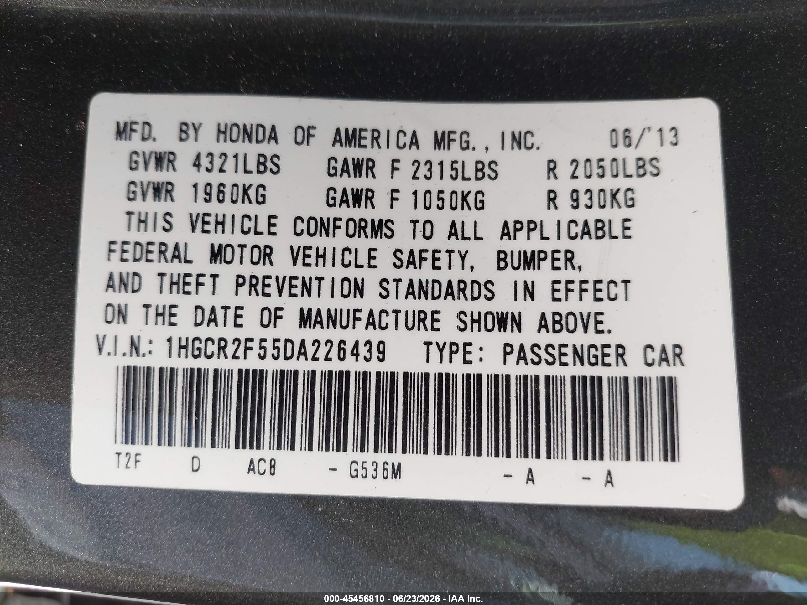 2013 Honda Accord Sport Gray vin: 1HGCR2F55DA226439