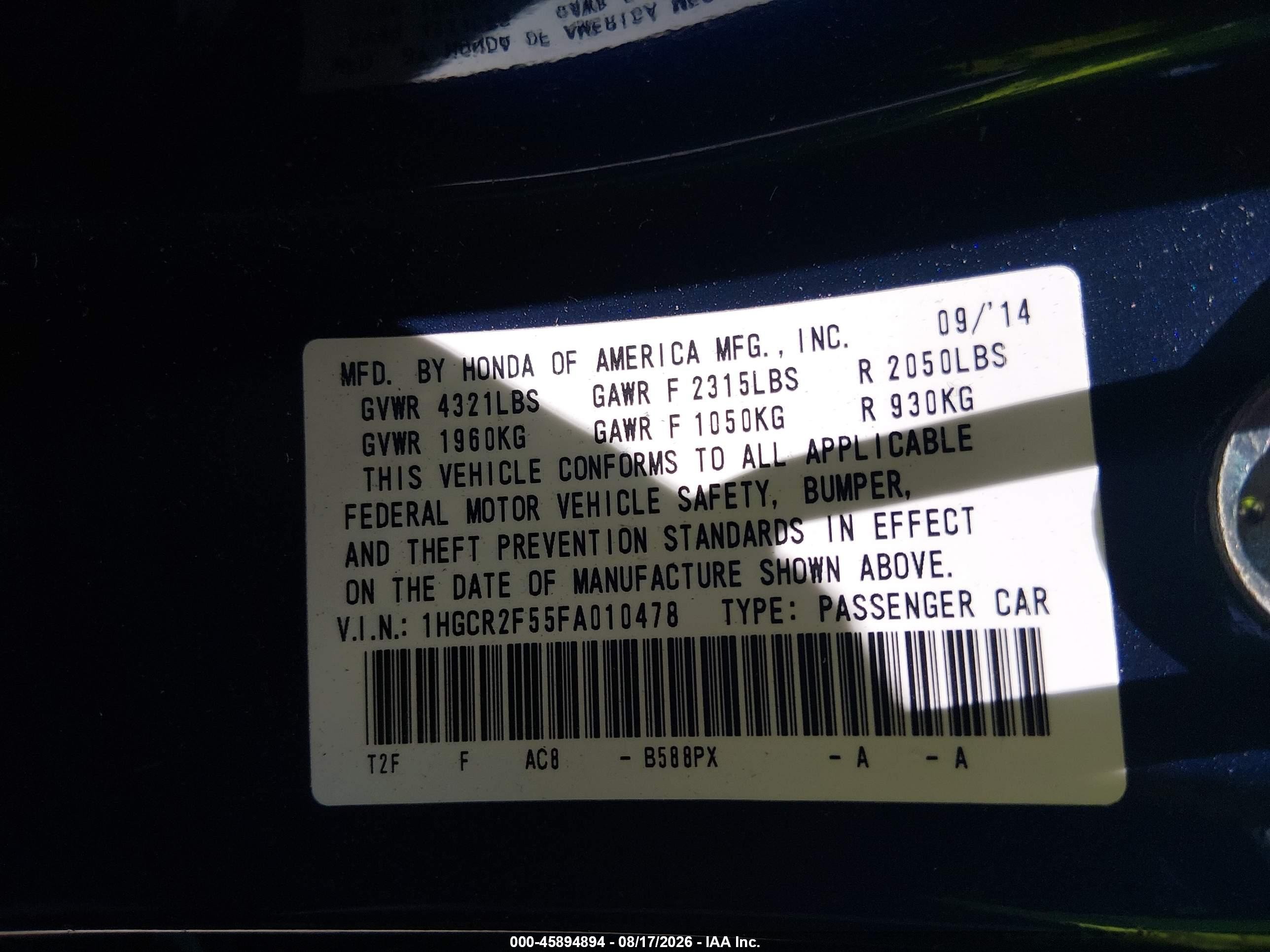 2015 Honda Accord Sport Синий vin: 1HGCR2F55FA010478