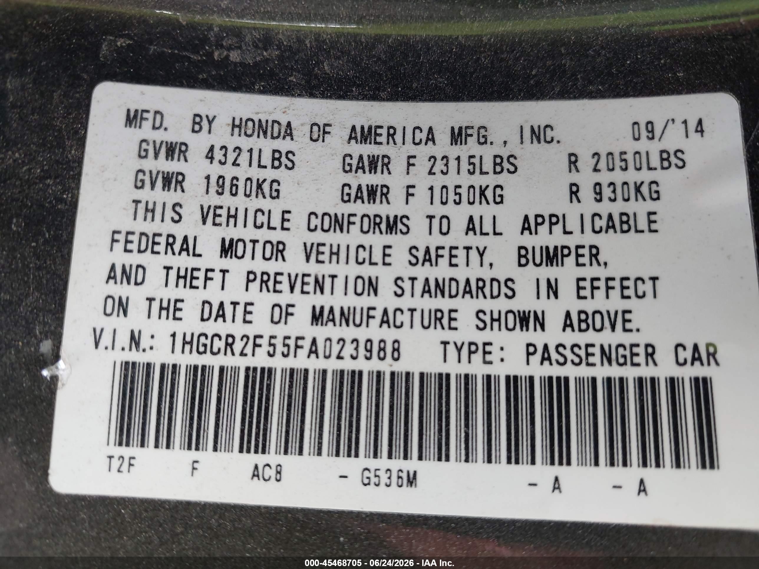 2015 Honda Accord Sport Gray vin: 1HGCR2F55FA023988