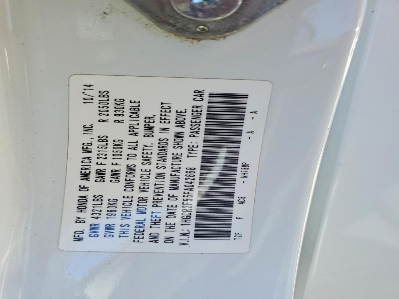 2015 Honda Accord Sport White vin: 1HGCR2F55FA042668