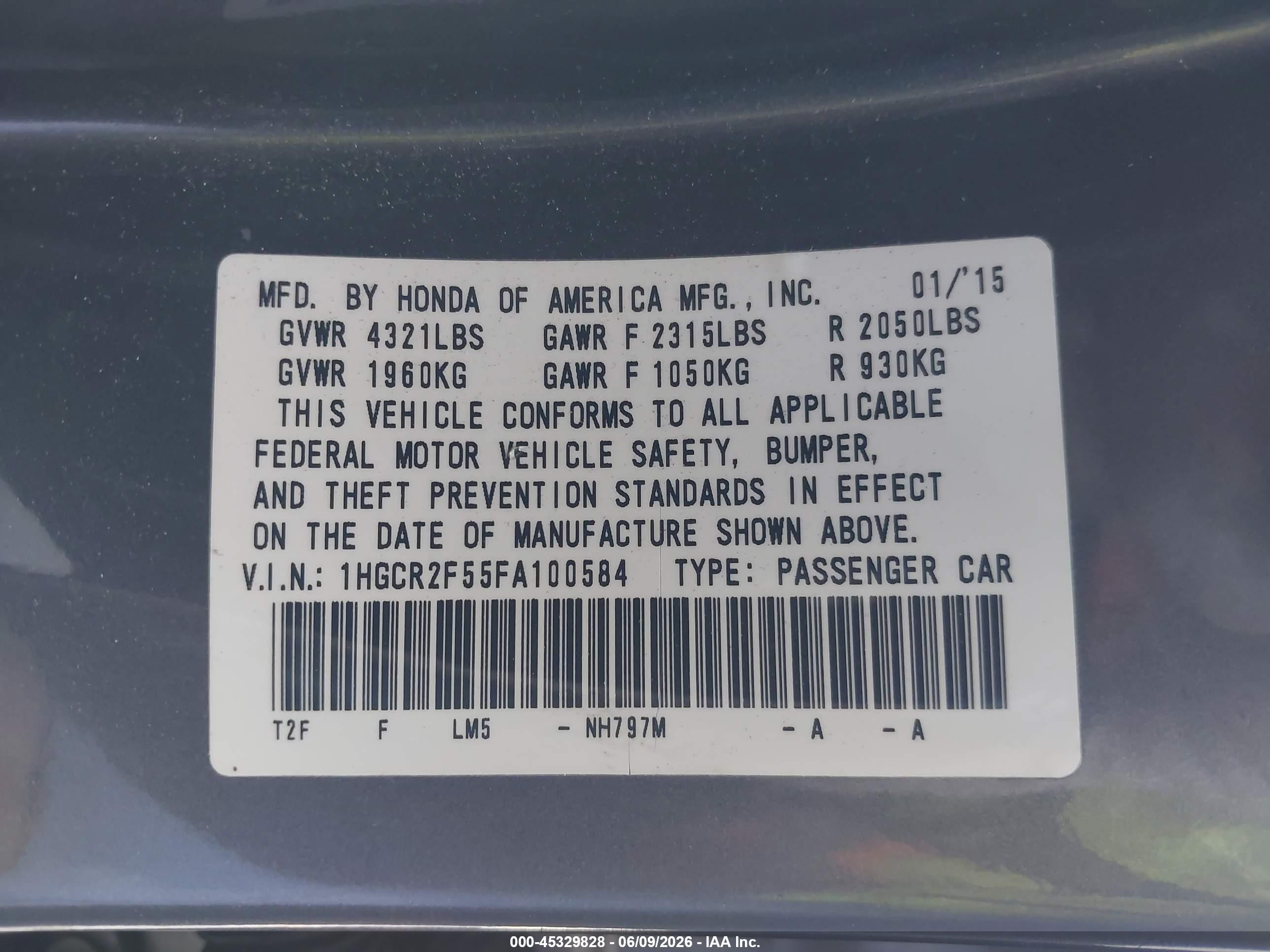 2015 Honda Accord Sport Gray vin: 1HGCR2F55FA100584