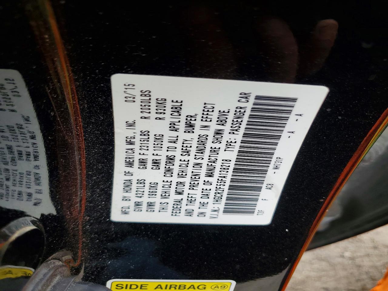 2015 Honda Accord Sport Черный vin: 1HGCR2F55FA138218