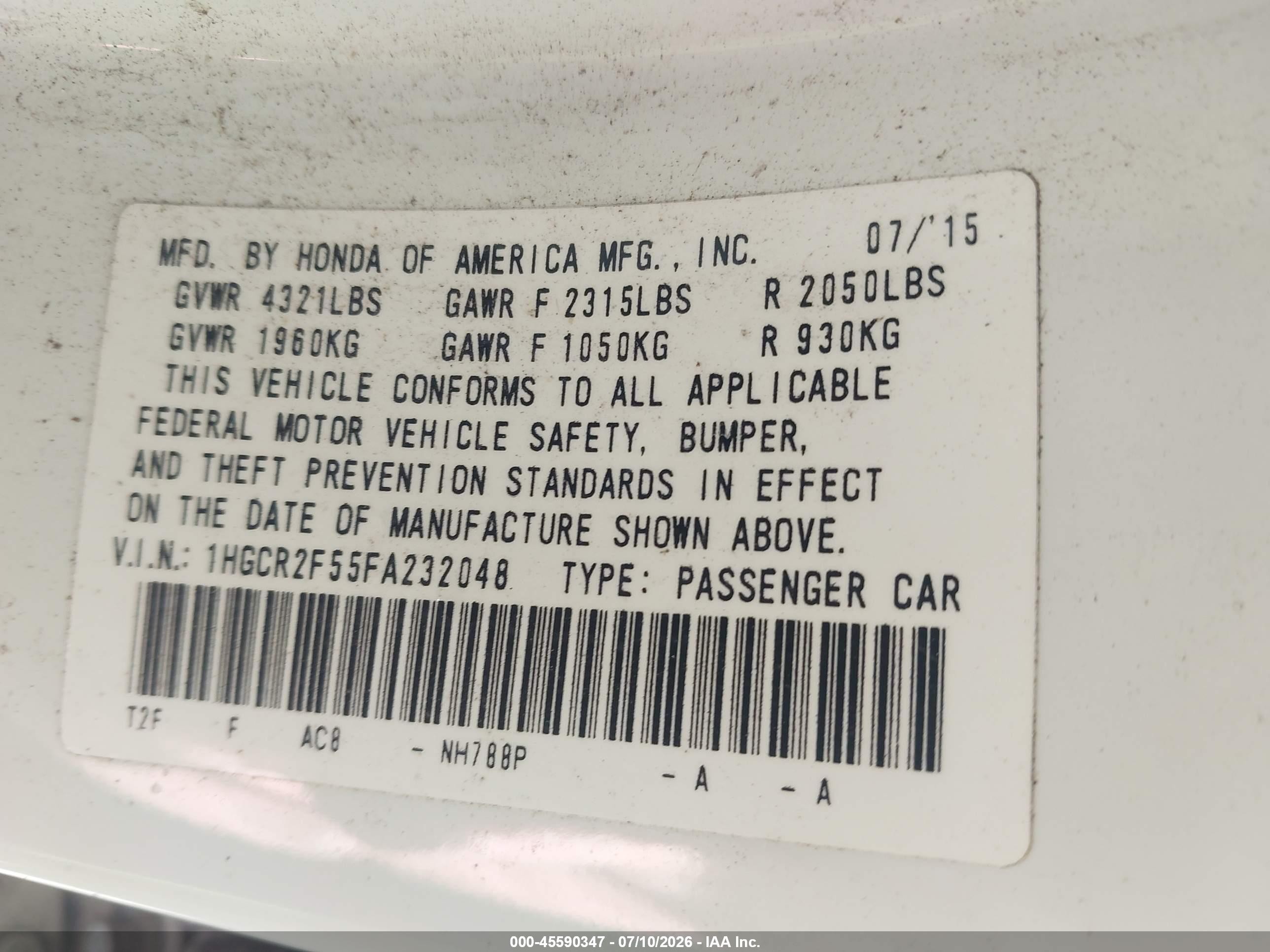 2015 Honda Accord Sport White vin: 1HGCR2F55FA232048