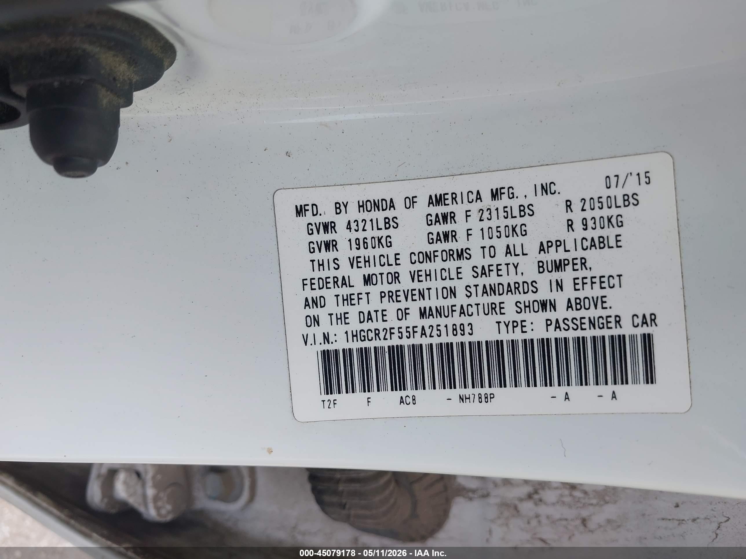 2015 Honda Accord Sport White vin: 1HGCR2F55FA251893