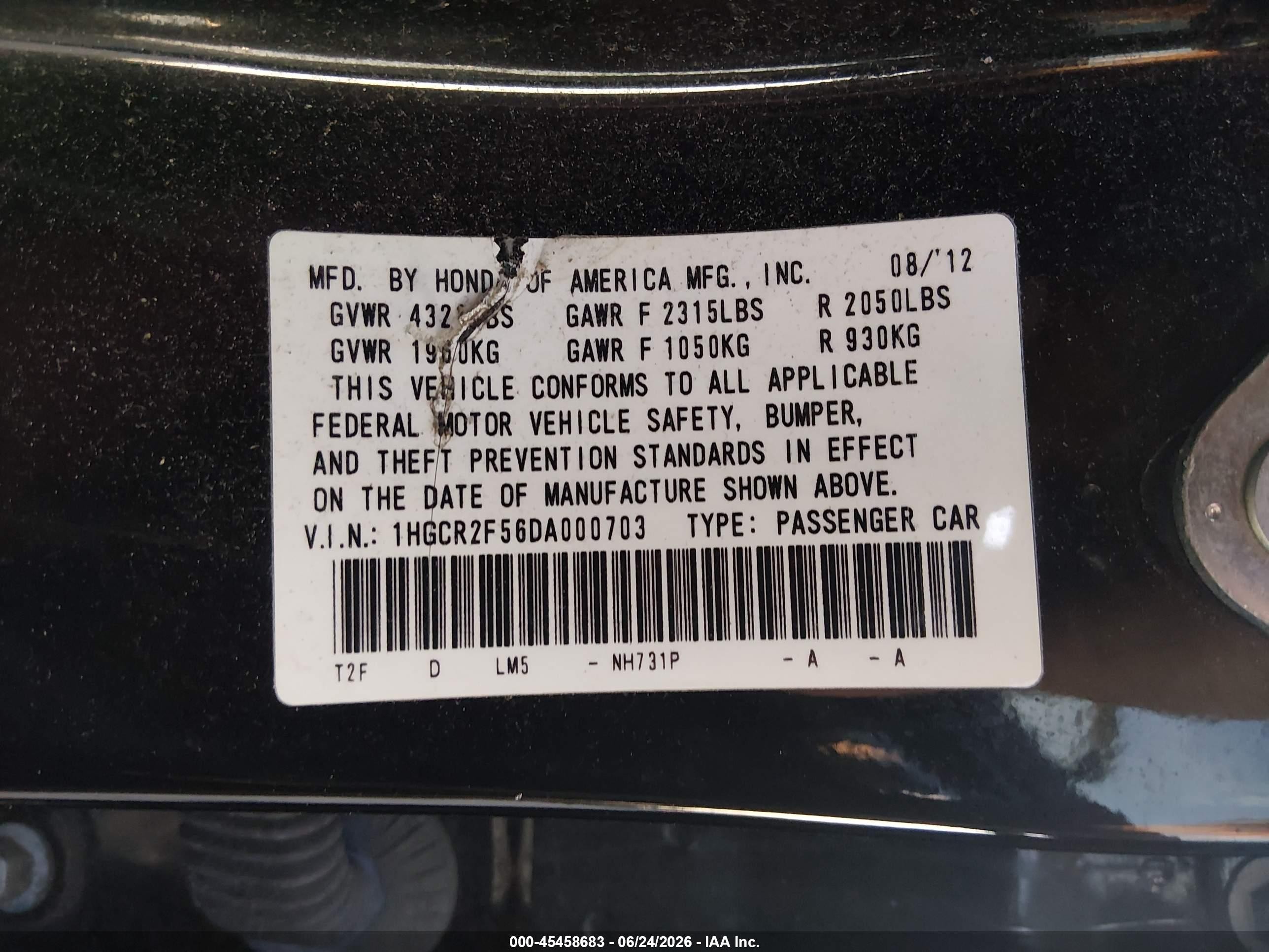 2013 Honda Accord Sport Черный vin: 1HGCR2F56DA000703