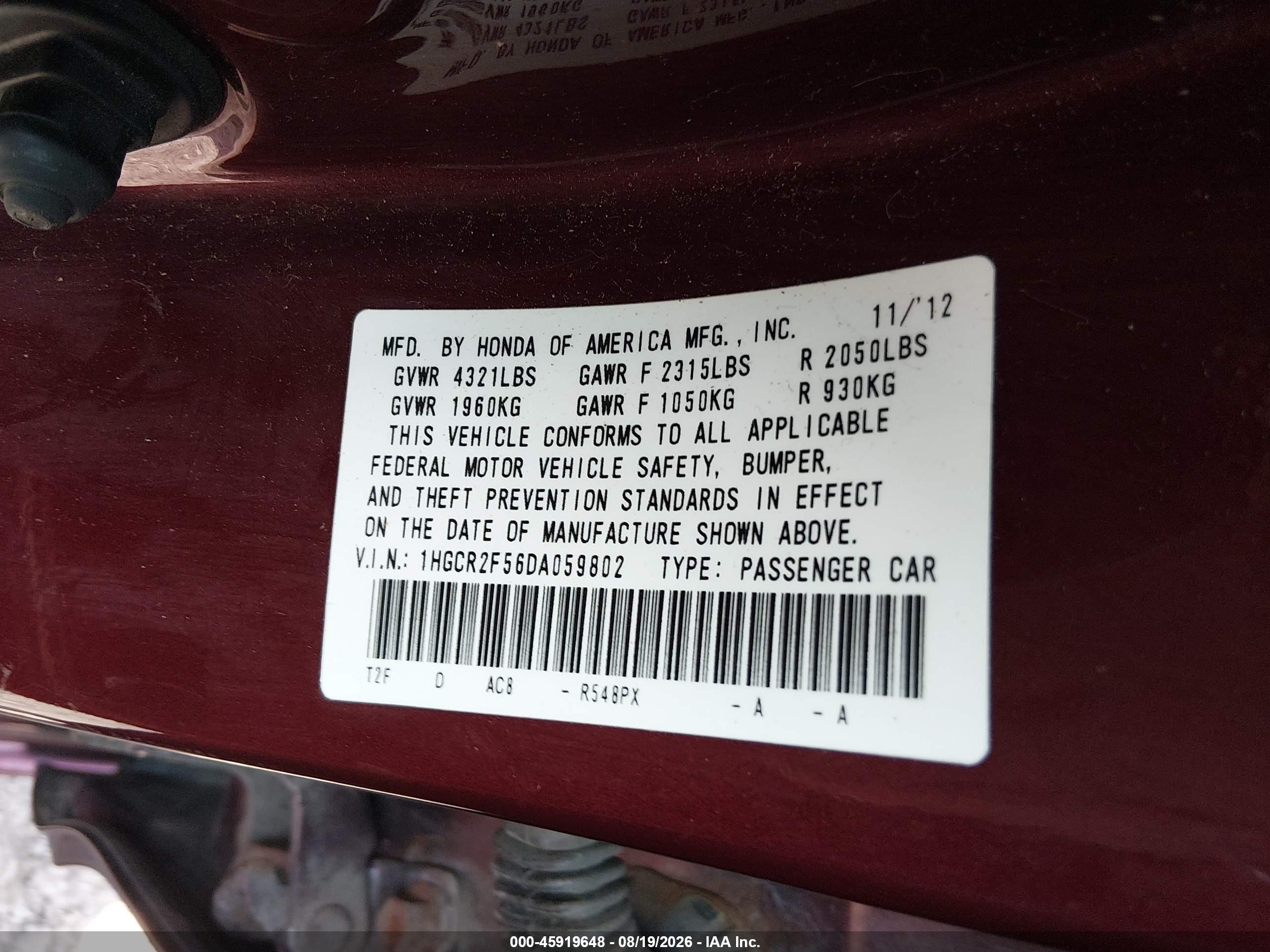 2013 Honda Accord Sport Burgundy vin: 1HGCR2F56DA059802