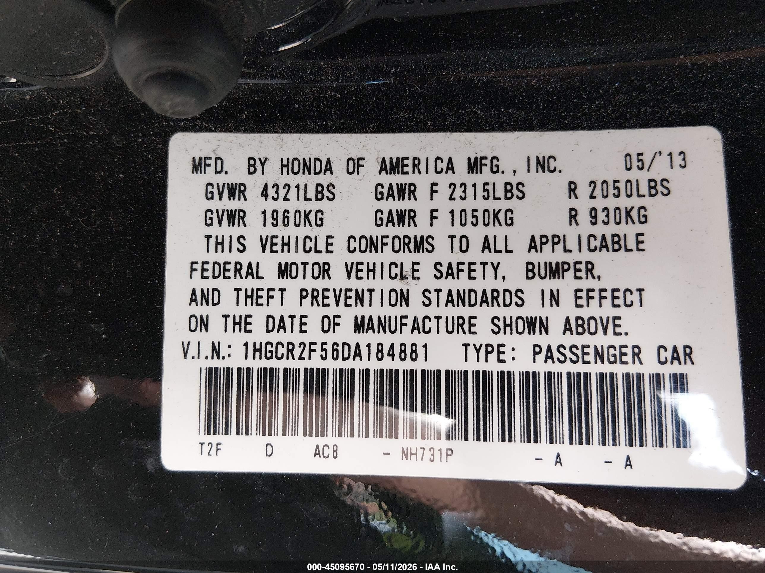 2013 Honda Accord Sport Black vin: 1HGCR2F56DA184881