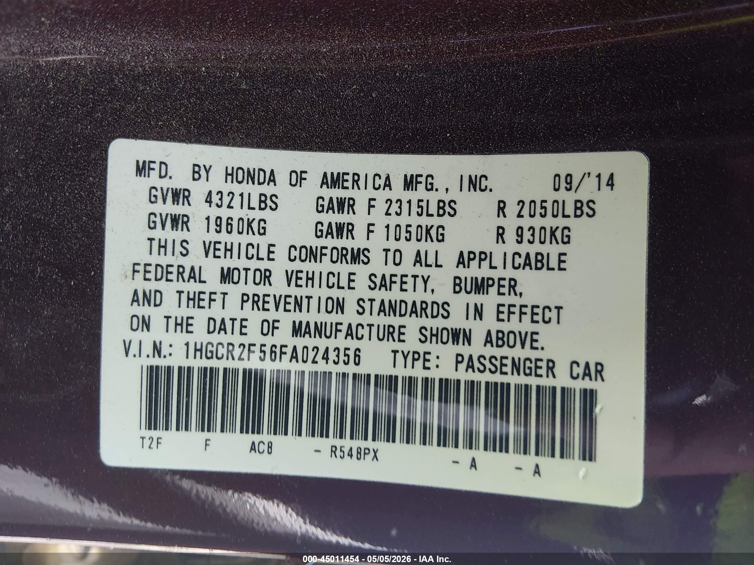 2015 Honda Accord Sport Burgundy vin: 1HGCR2F56FA024356