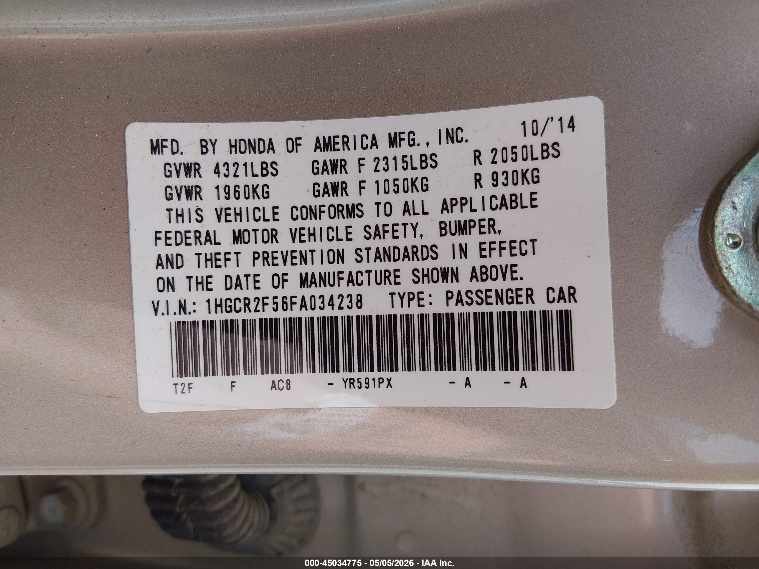 2015 Honda Accord Sport Золотой vin: 1HGCR2F56FA034238