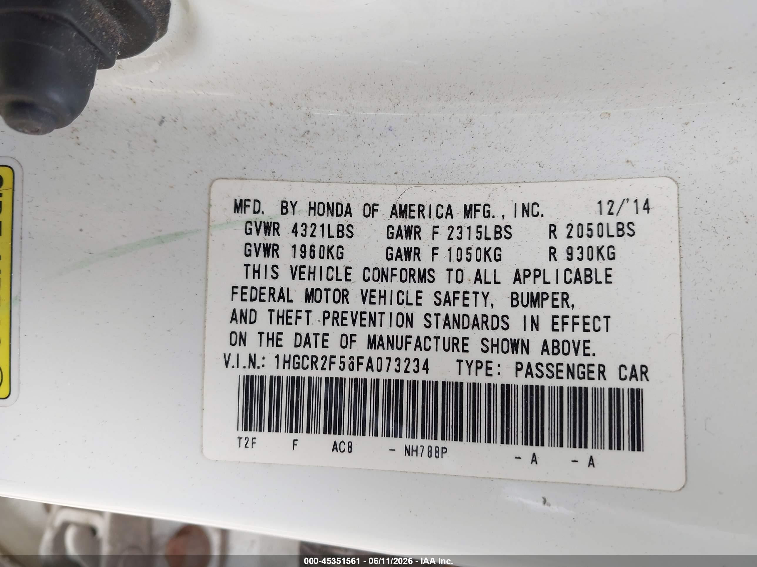 2015 Honda Accord Sport White vin: 1HGCR2F56FA073234