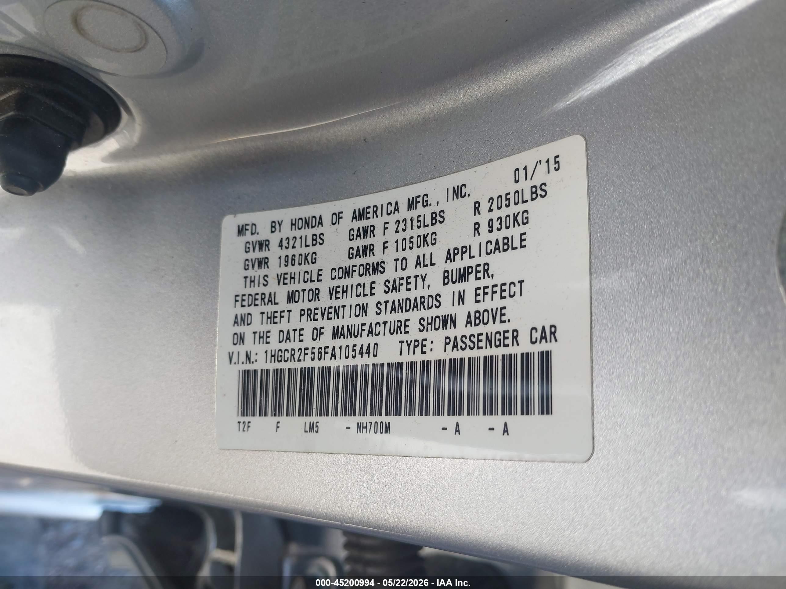2015 Honda Accord Sport Gray vin: 1HGCR2F56FA105440