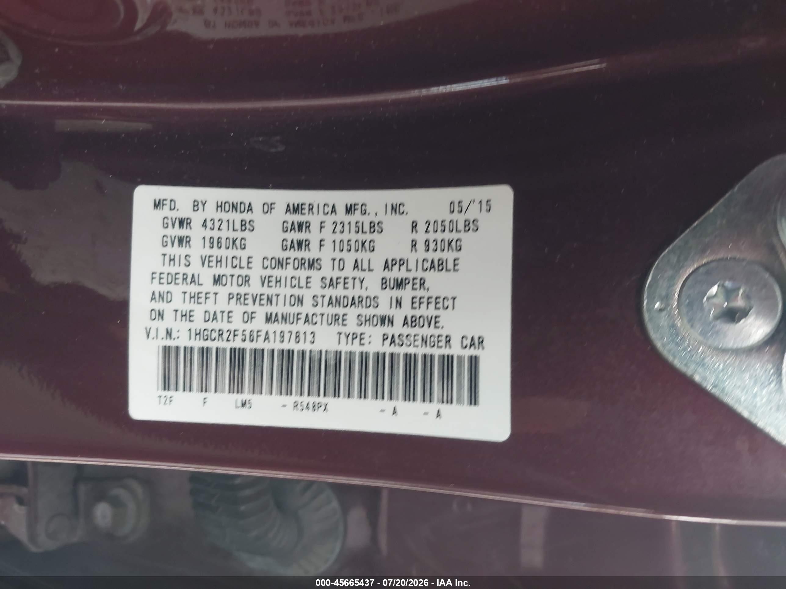 2015 Honda Accord Sport Burgundy vin: 1HGCR2F56FA197813
