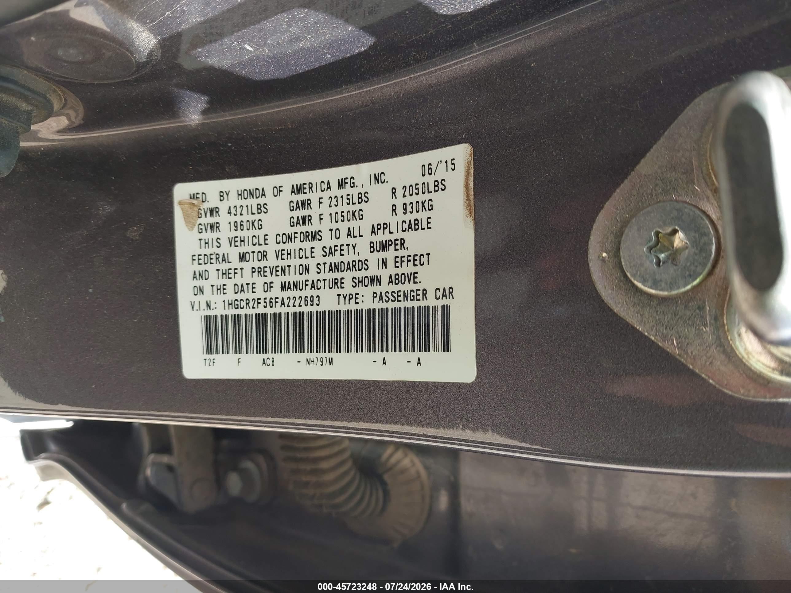 2015 Honda Accord Sport Gray vin: 1HGCR2F56FA222693