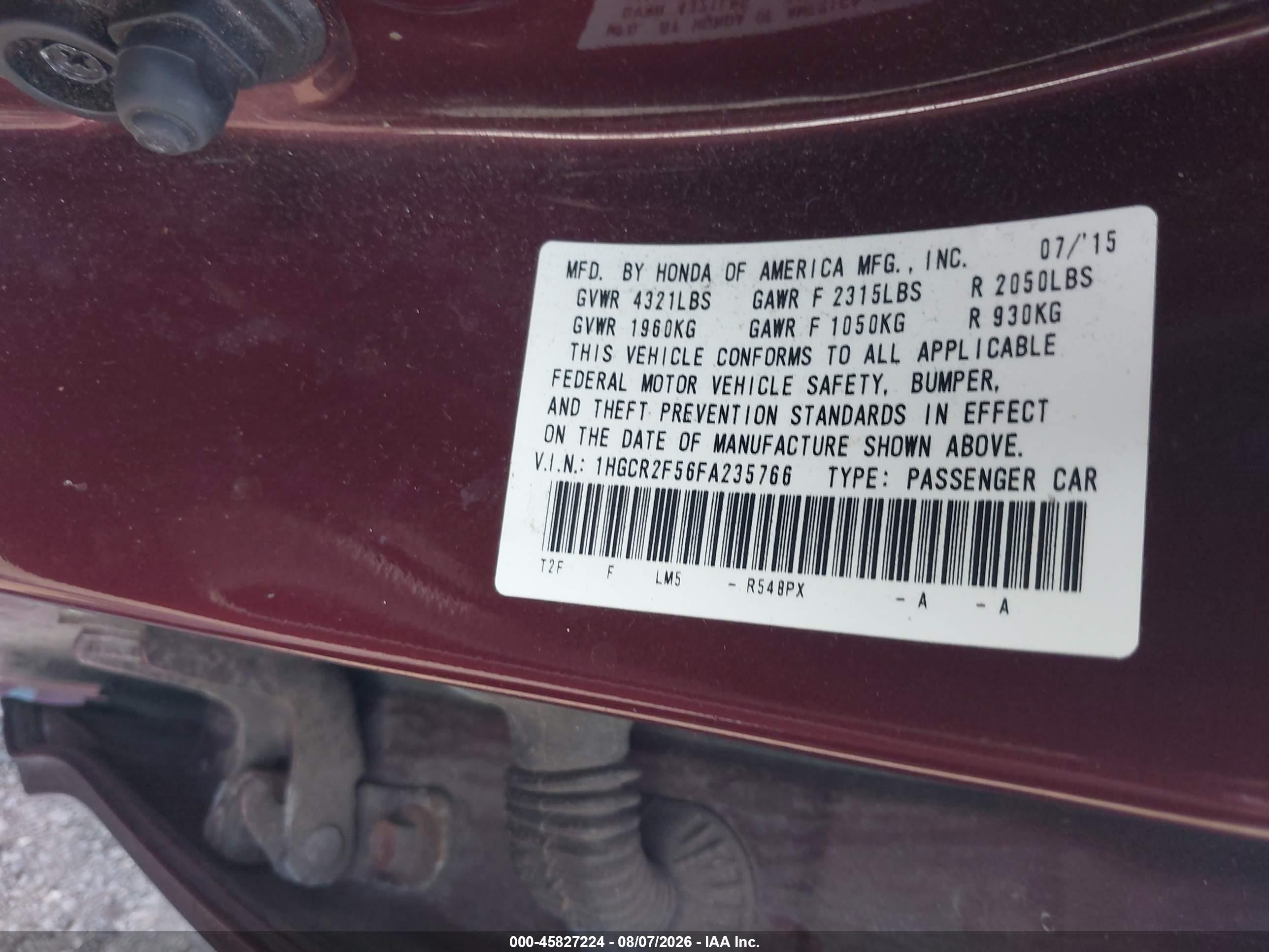 2015 Honda Accord Sport Бордовый vin: 1HGCR2F56FA235766