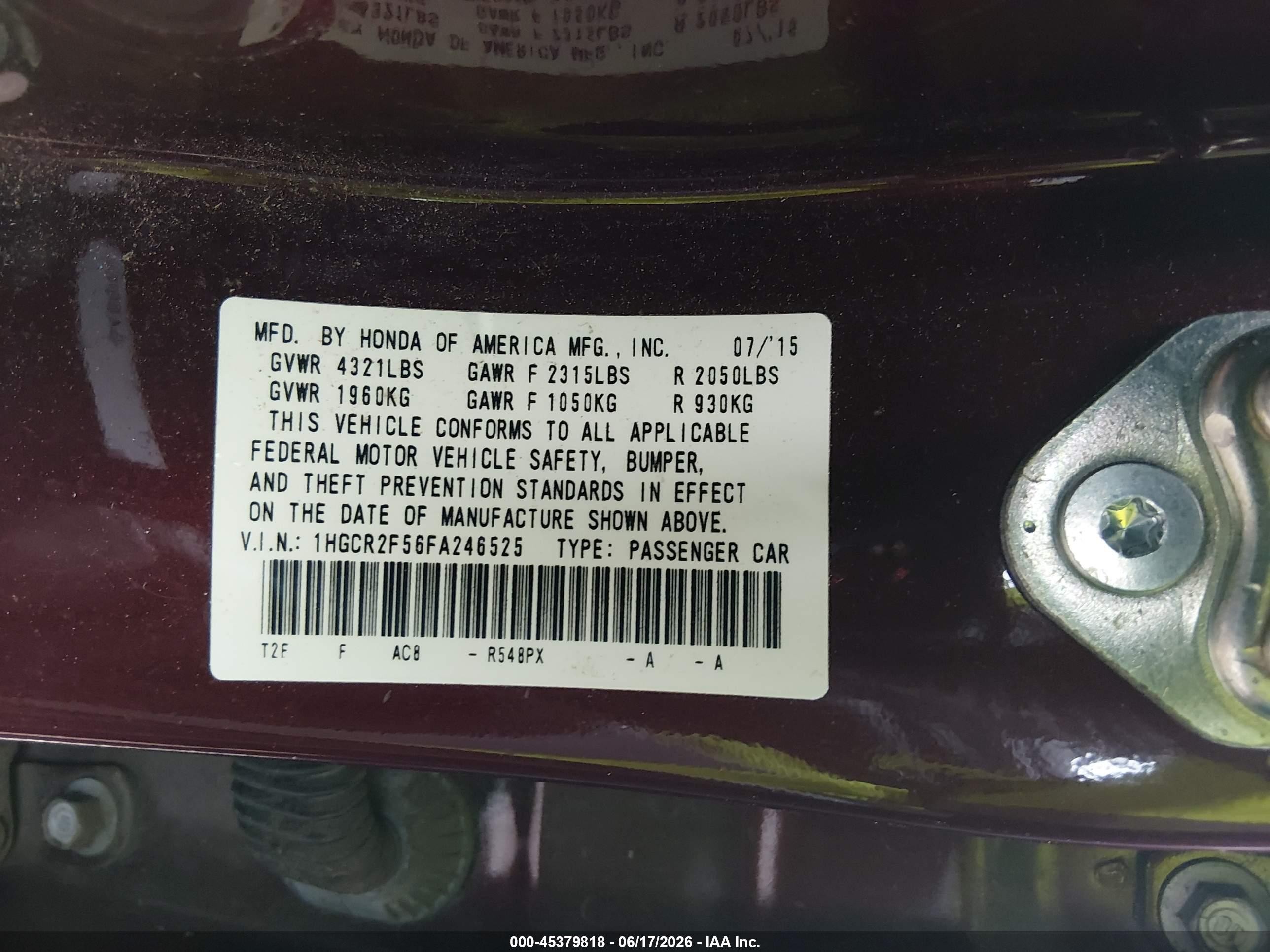 2015 Honda Accord Sport Burgundy vin: 1HGCR2F56FA246525
