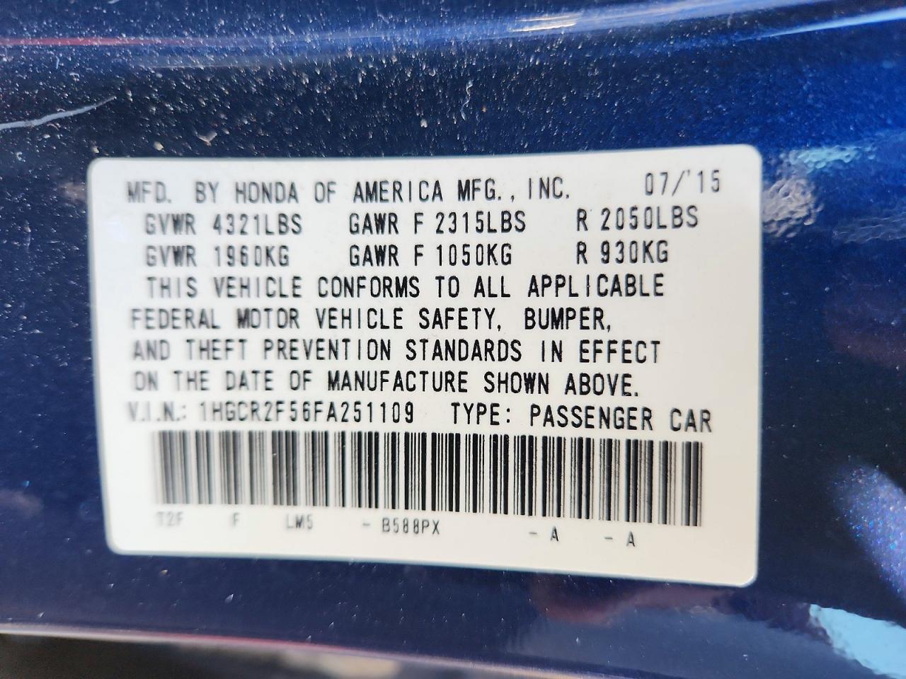 2015 Honda Accord Sport Синий vin: 1HGCR2F56FA251109