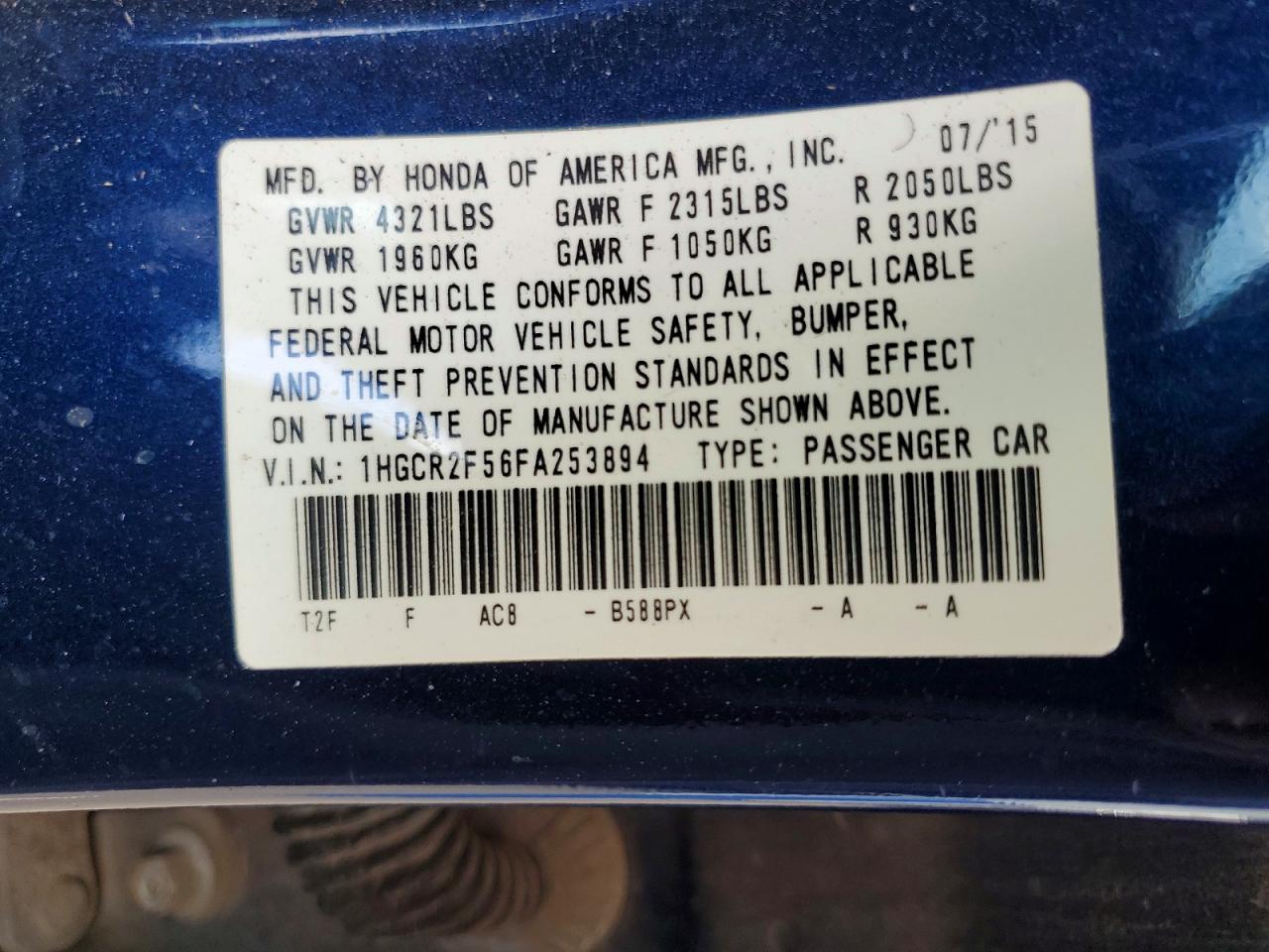2015 Honda Accord Sport Blue vin: 1HGCR2F56FA253894