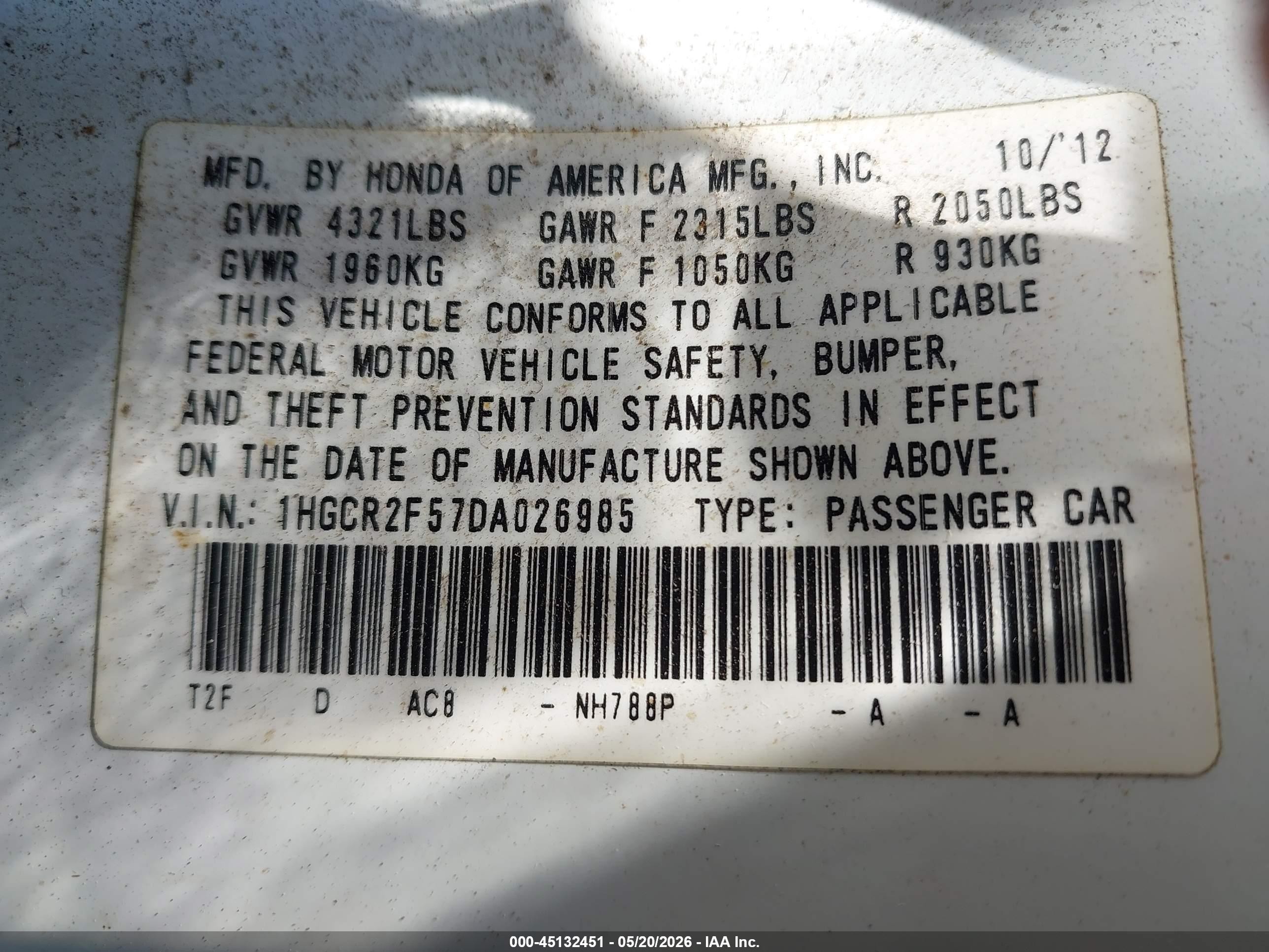 2013 Honda Accord Sport White vin: 1HGCR2F57DA026985