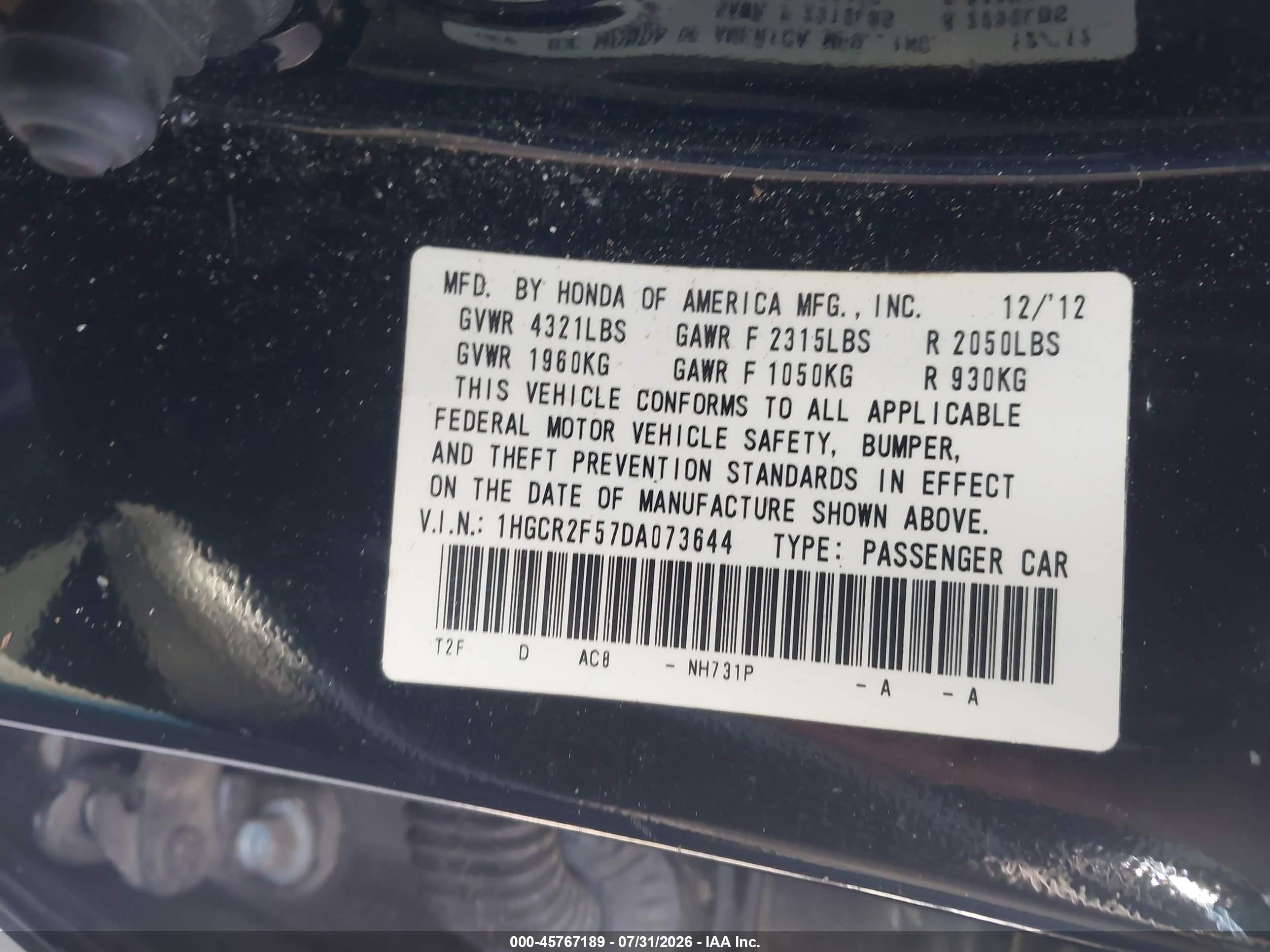 2013 Honda Accord Sport Черный vin: 1HGCR2F57DA073644