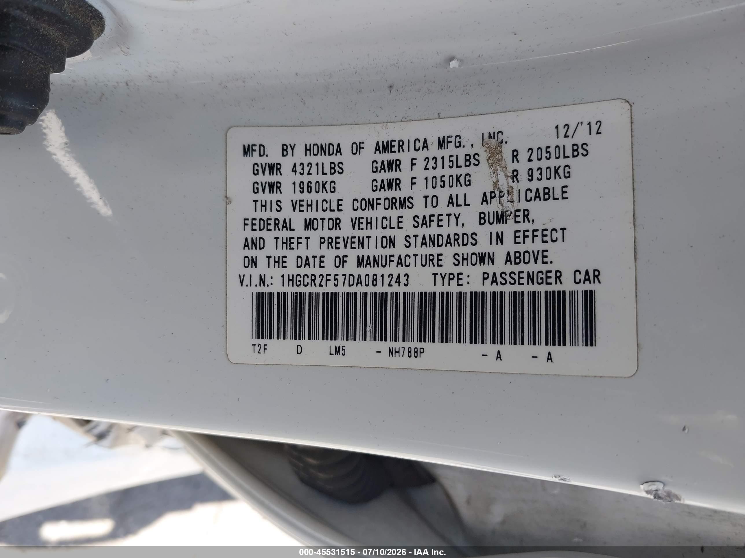 2013 Honda Accord Sport White vin: 1HGCR2F57DA081243