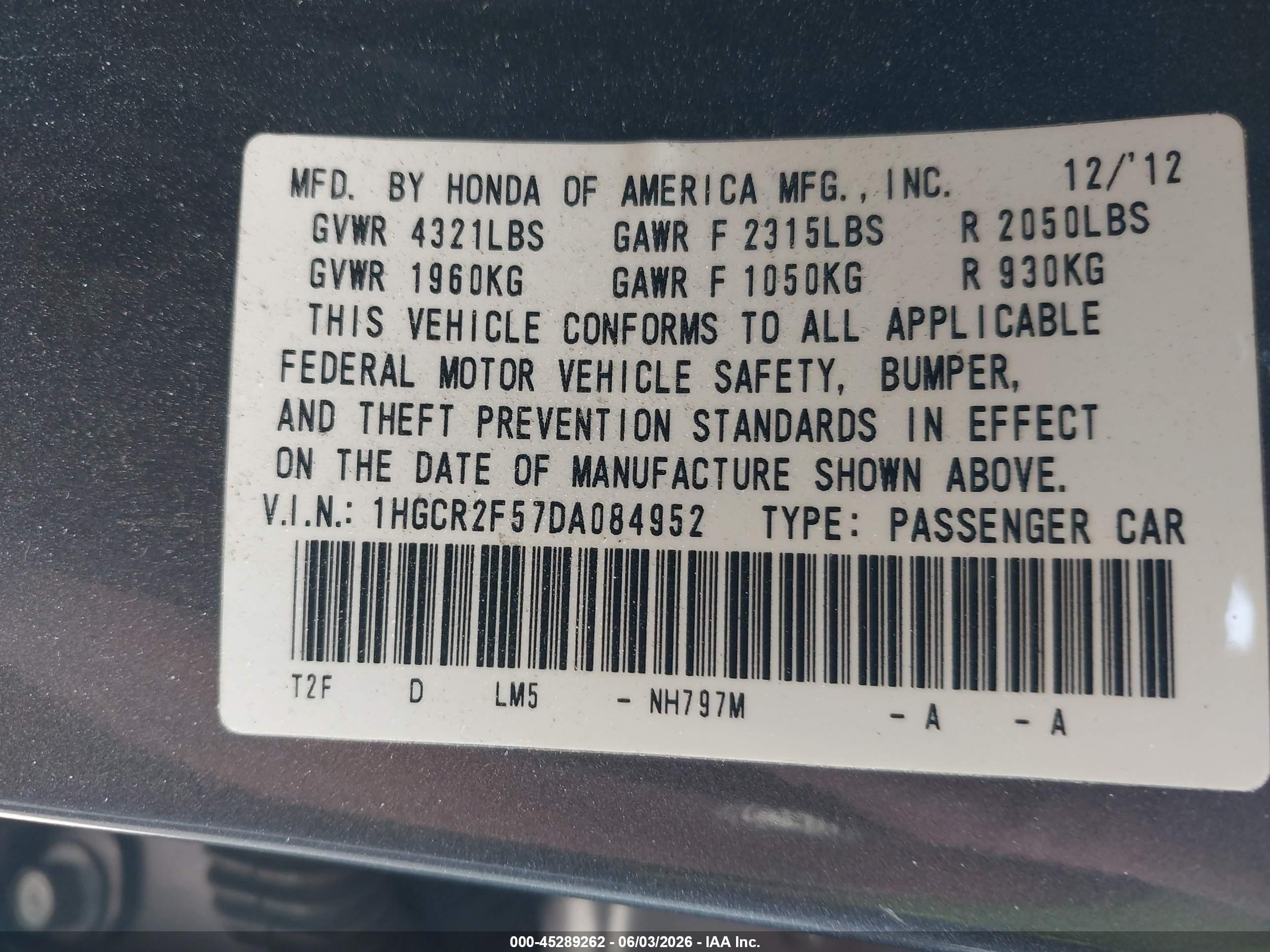 2013 Honda Accord Sport Gray vin: 1HGCR2F57DA084952