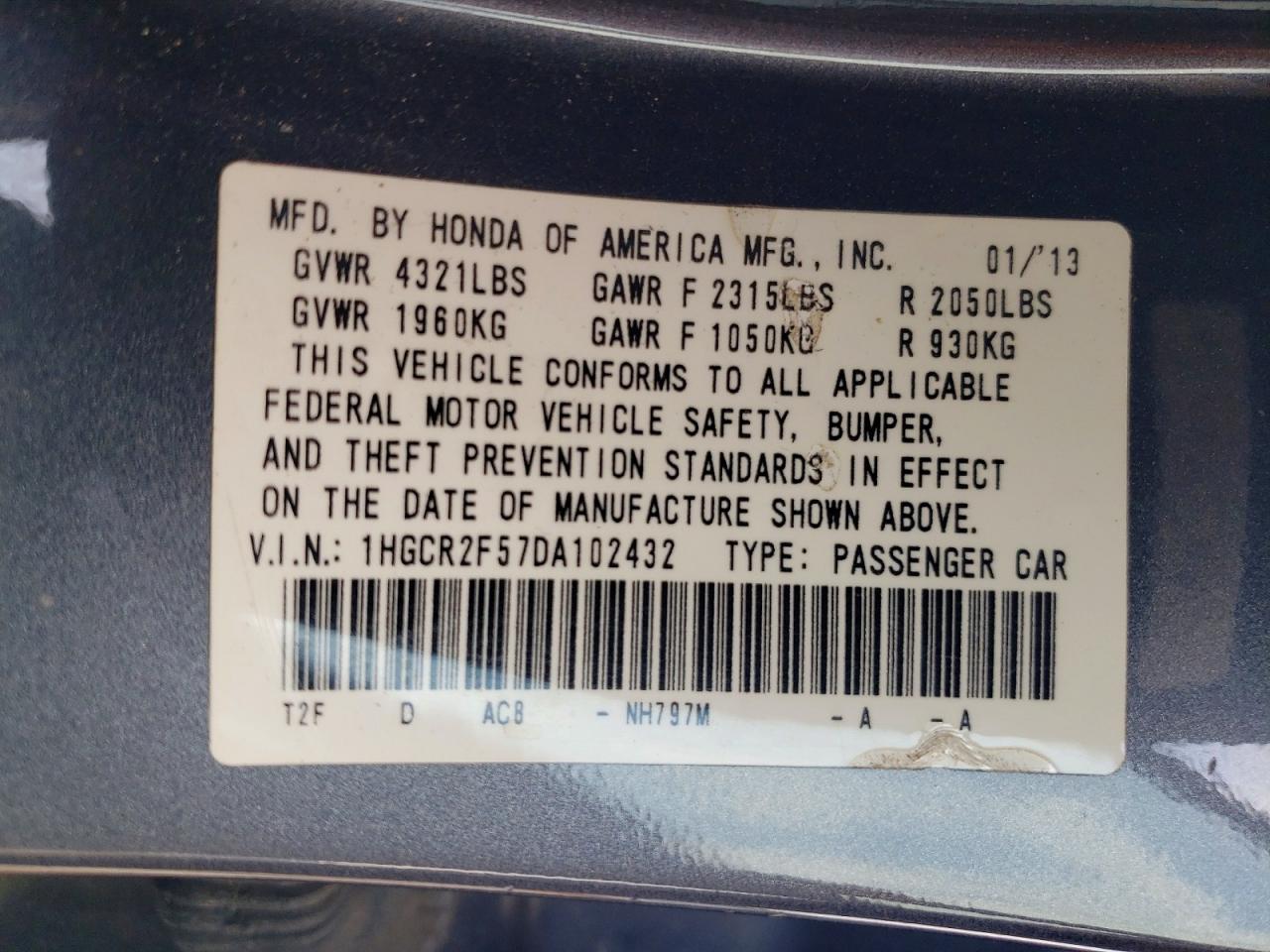 2013 Honda Accord Sport Gray vin: 1HGCR2F57DA102432