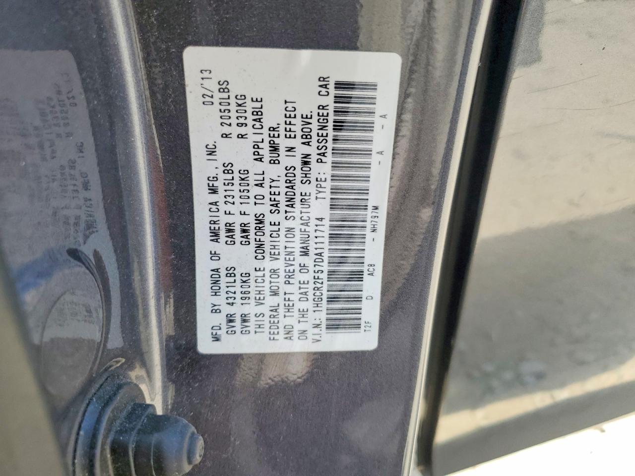 2013 Honda Accord Sport Gray vin: 1HGCR2F57DA111714