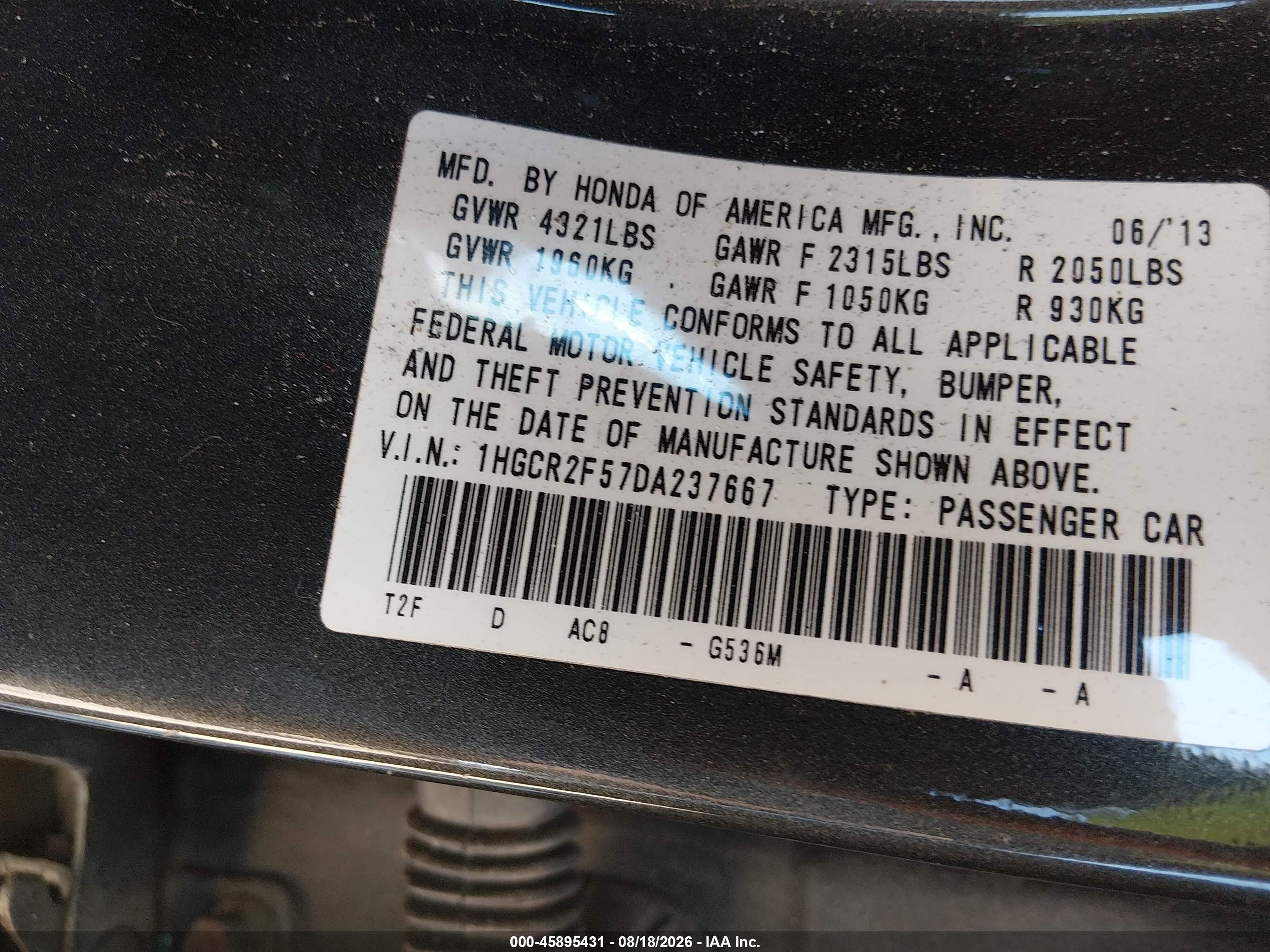 2013 Honda Accord Sport Gray vin: 1HGCR2F57DA237667
