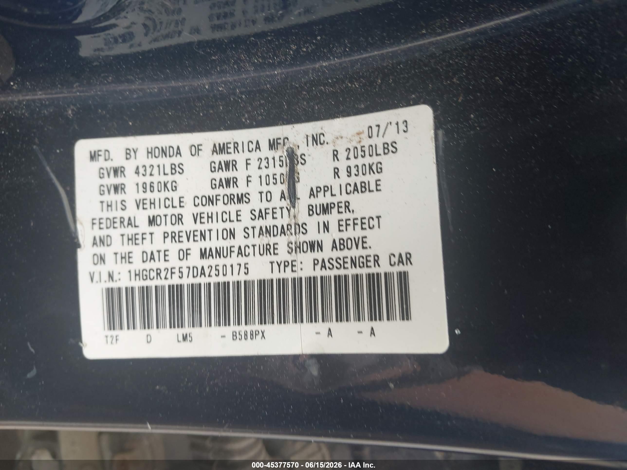 2013 Honda Accord Sport Blue vin: 1HGCR2F57DA250175