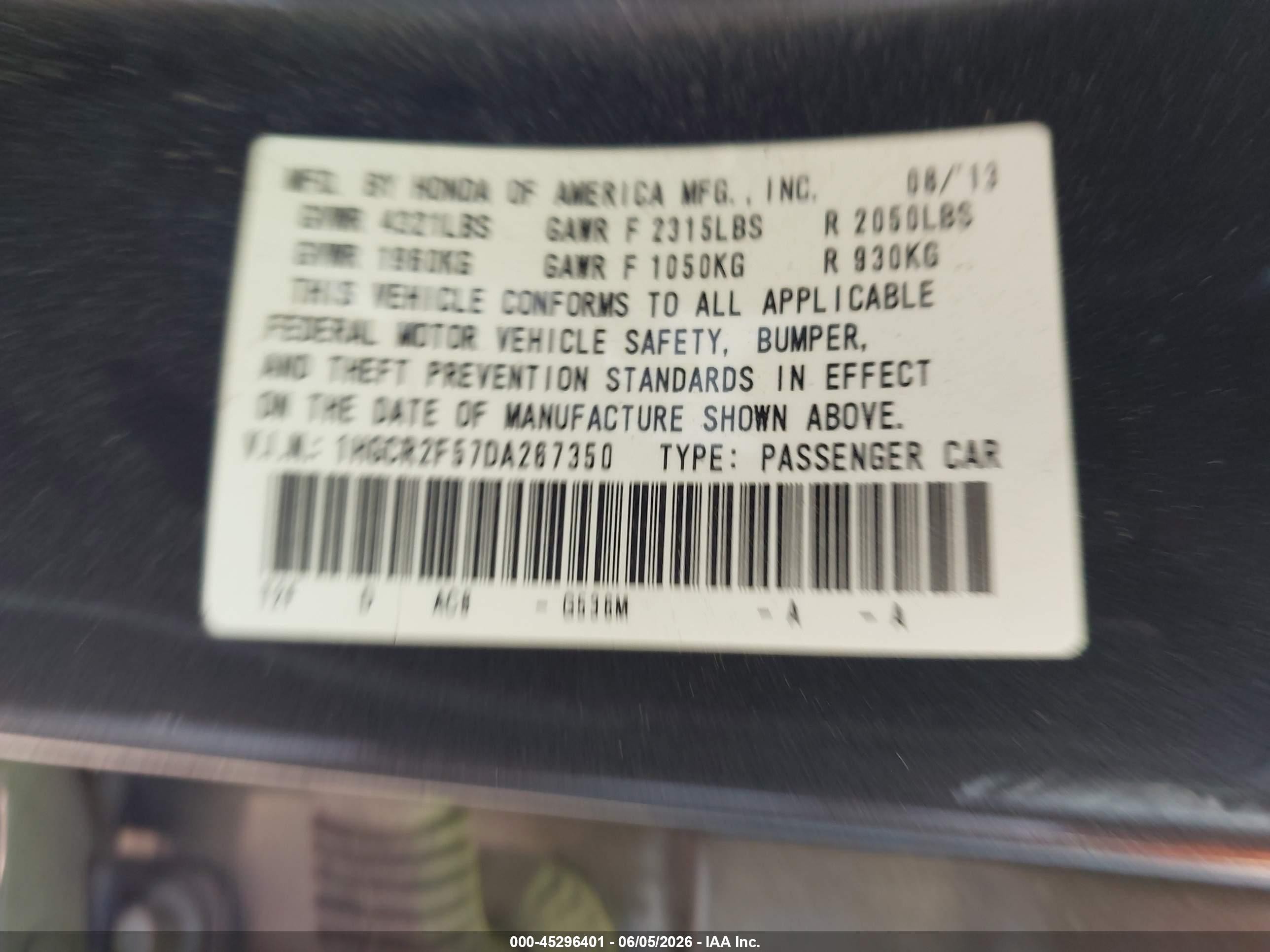 2013 Honda Accord Sport Серый vin: 1HGCR2F57DA267350