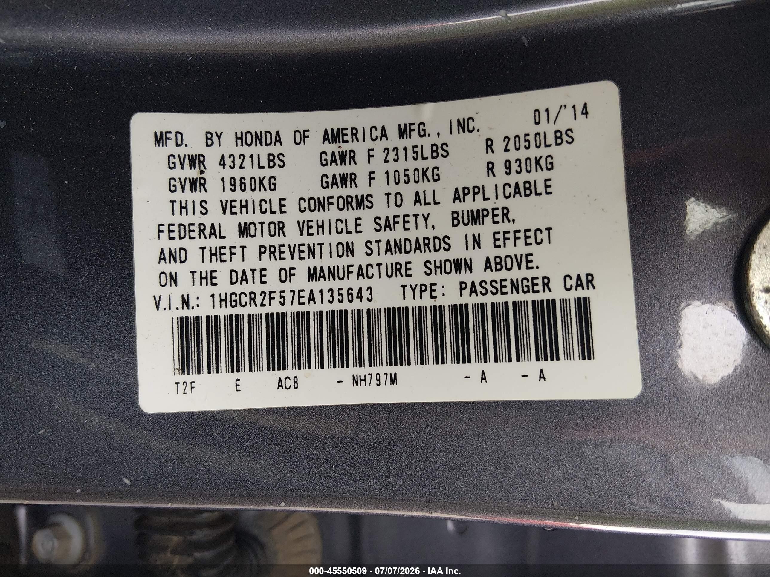 2014 Honda Accord Sport Серый vin: 1HGCR2F57EA135643