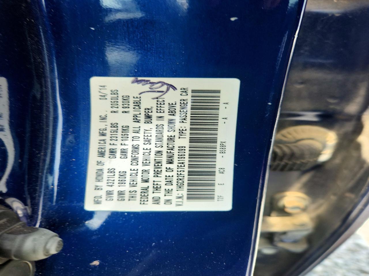 2014 Honda Accord Sport Blue vin: 1HGCR2F57EA196099