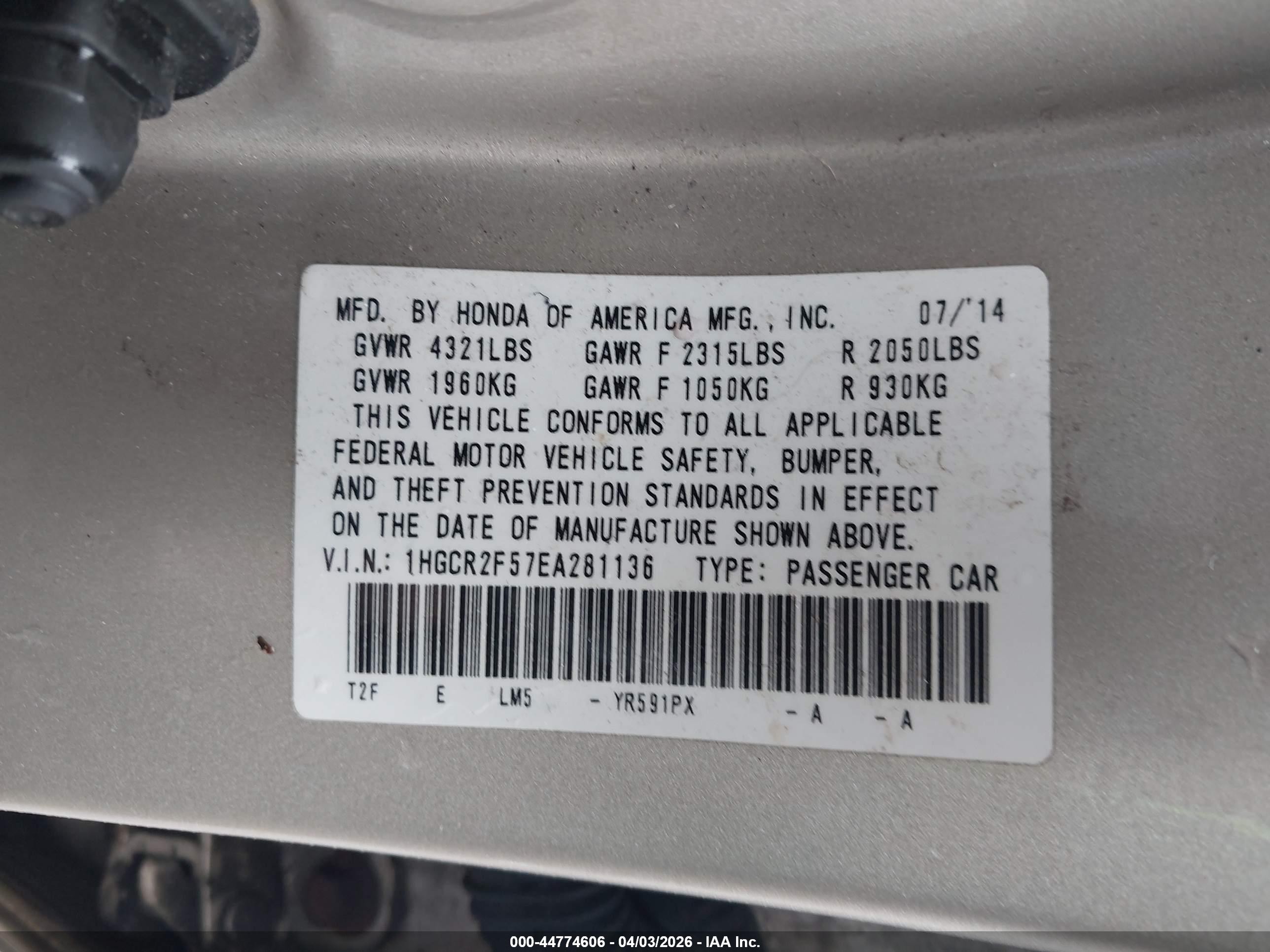2014 Honda Accord Sport Gold vin: 1HGCR2F57EA281136