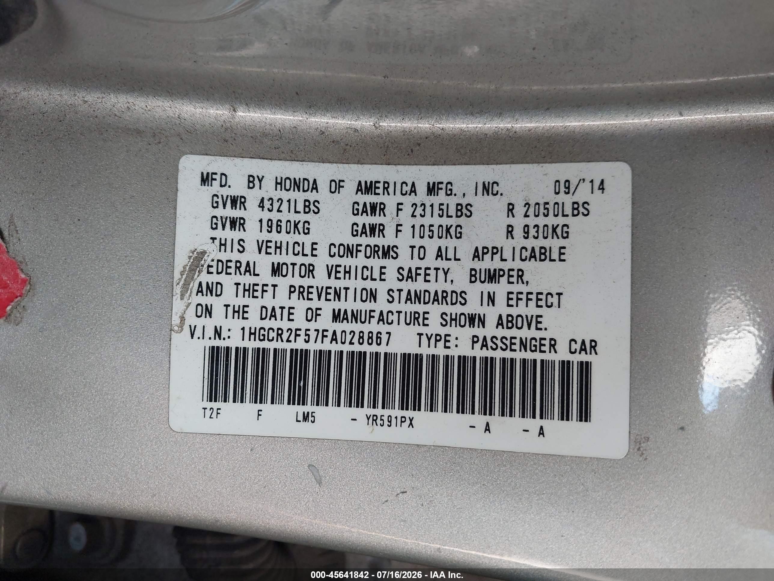 2015 Honda Accord Sport Gold vin: 1HGCR2F57FA028867