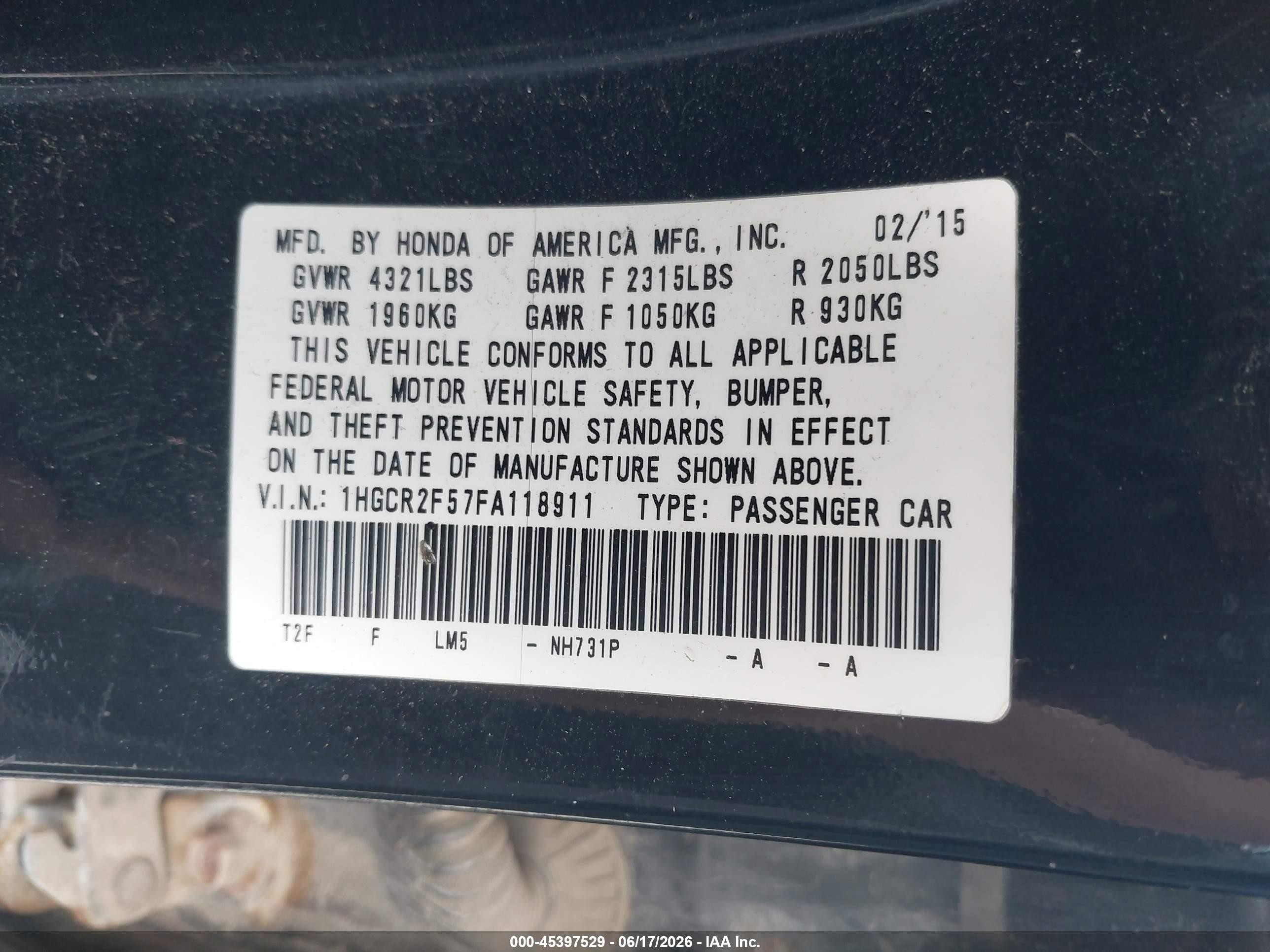 2015 Honda Accord Sport Black vin: 1HGCR2F57FA118911