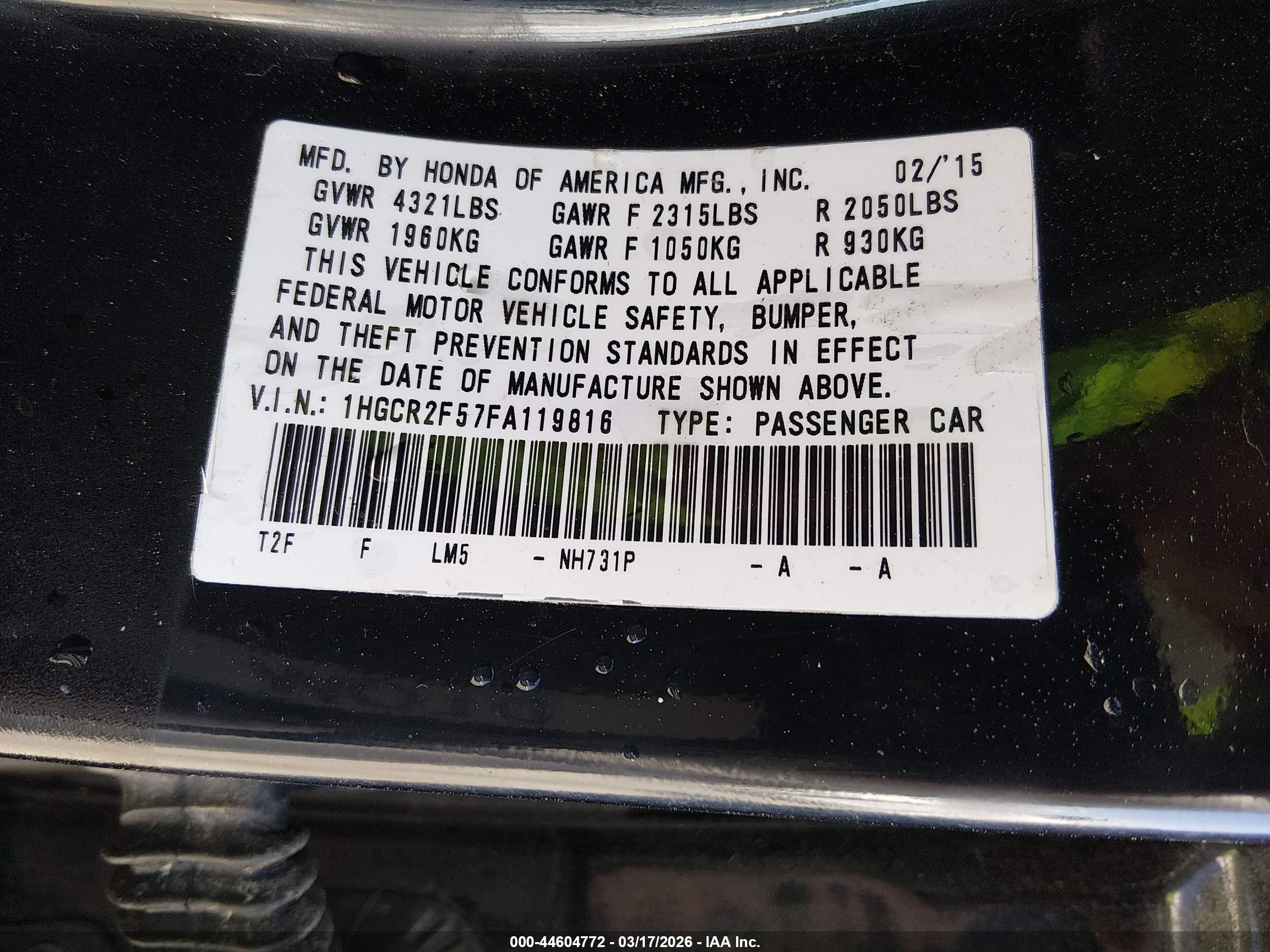 2015 Honda Accord Sport Black vin: 1HGCR2F57FA119816