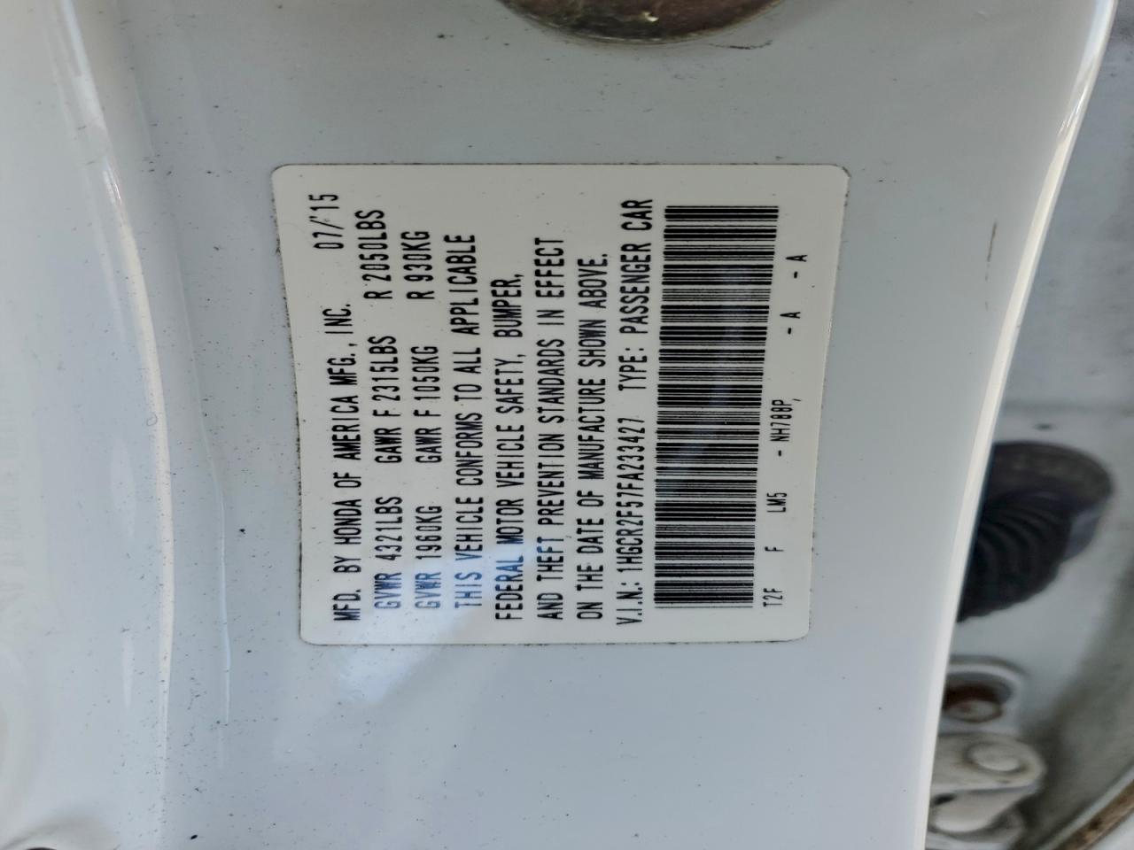2015 Honda Accord Sport White vin: 1HGCR2F57FA233427