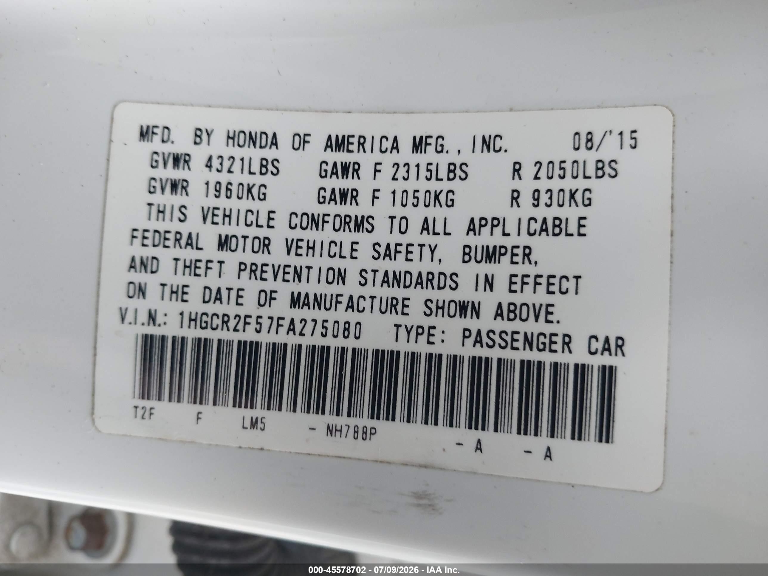 2015 Honda Accord Sport White vin: 1HGCR2F57FA275080