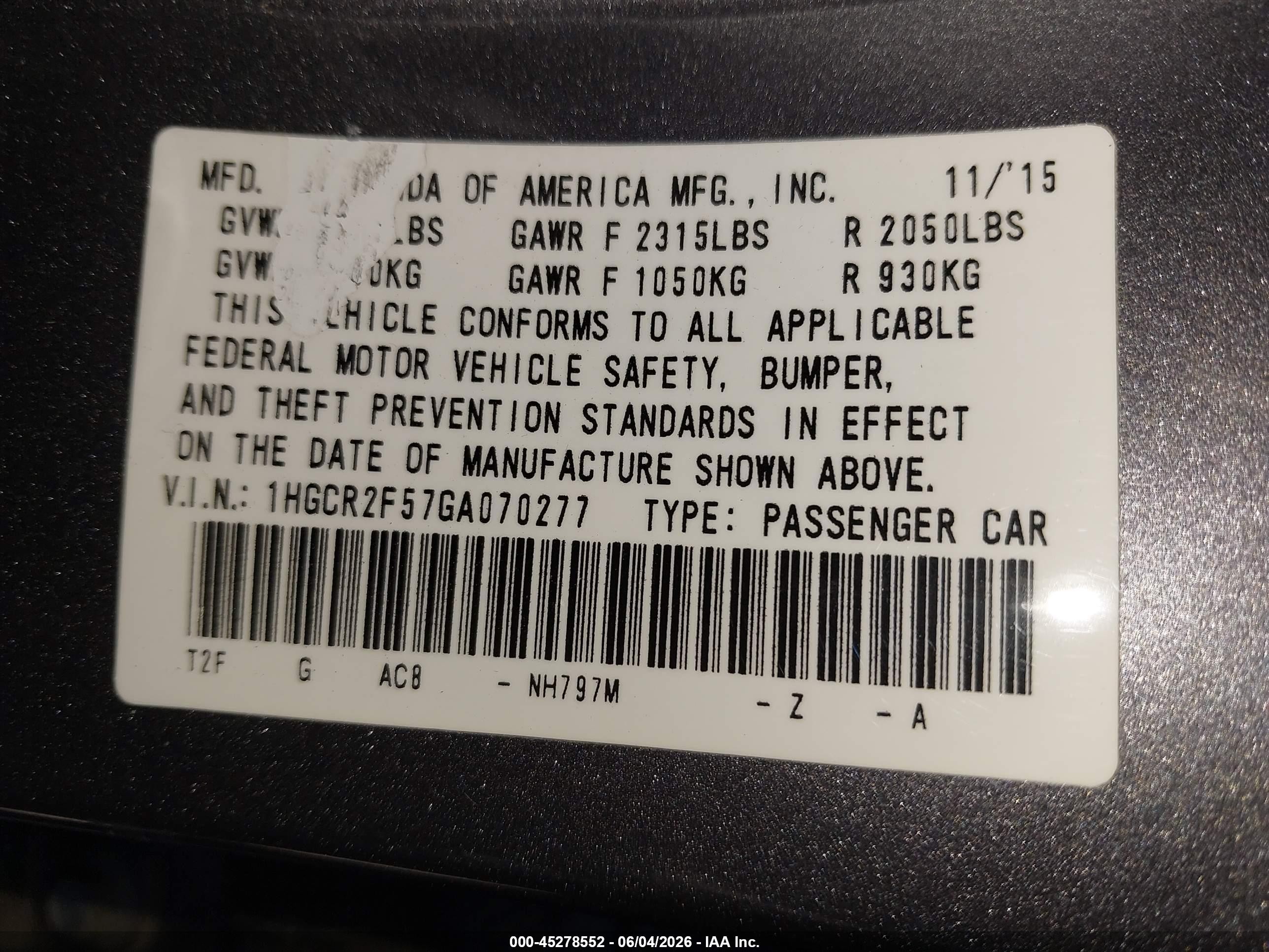 2016 Honda Accord Sport Gray vin: 1HGCR2F57GA070277