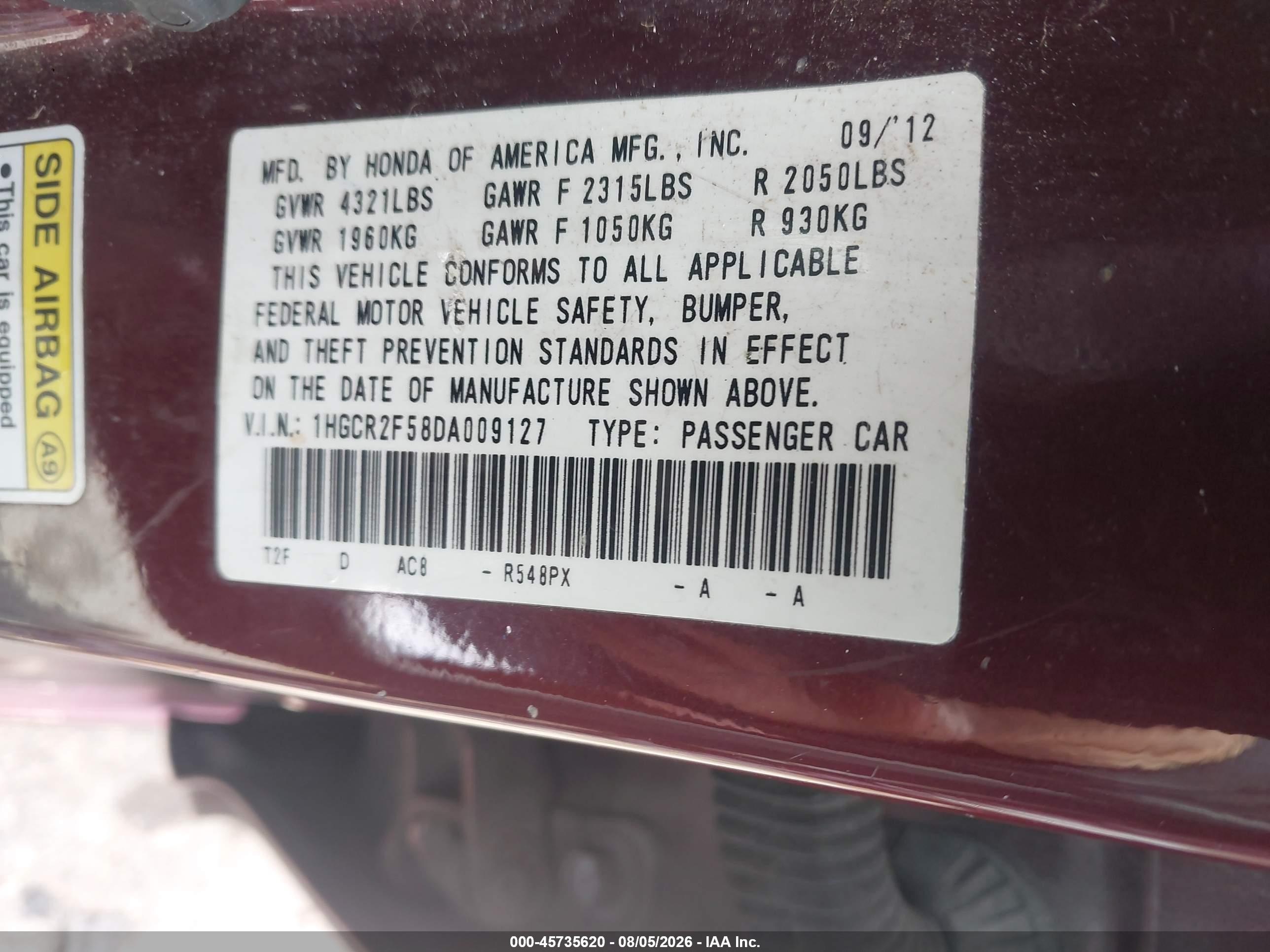 2013 Honda Accord Sport Burgundy vin: 1HGCR2F58DA009127